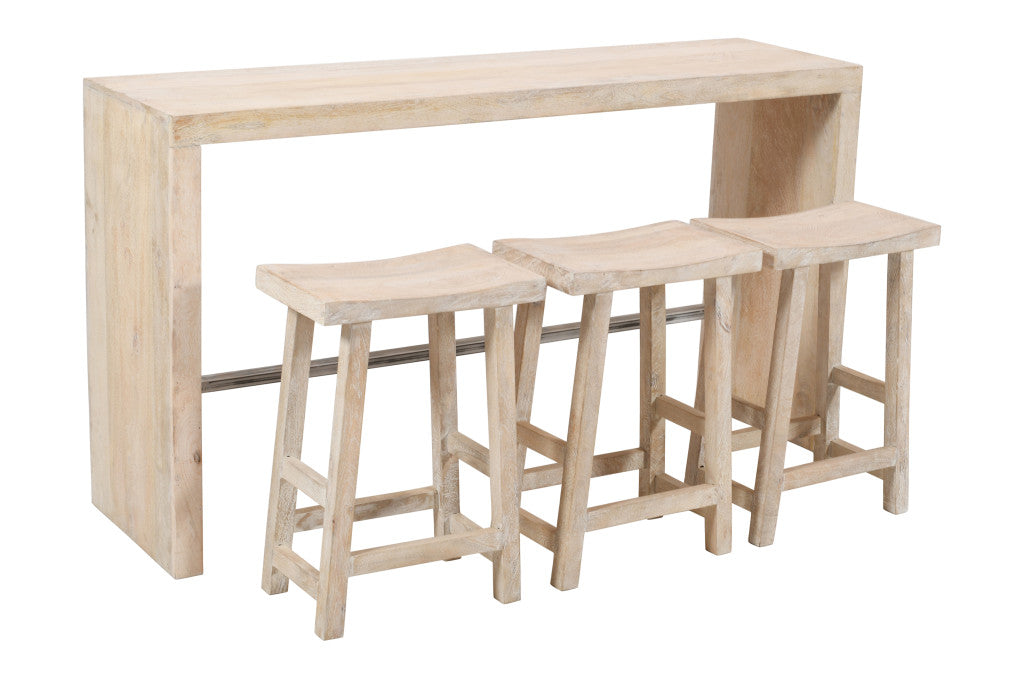 65" Antiqued White Solid Wood Rectangular Bar Table