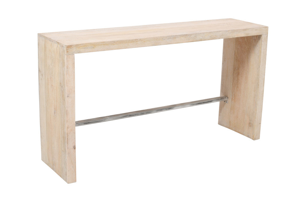 65" Antiqued White Solid Wood Rectangular Bar Table