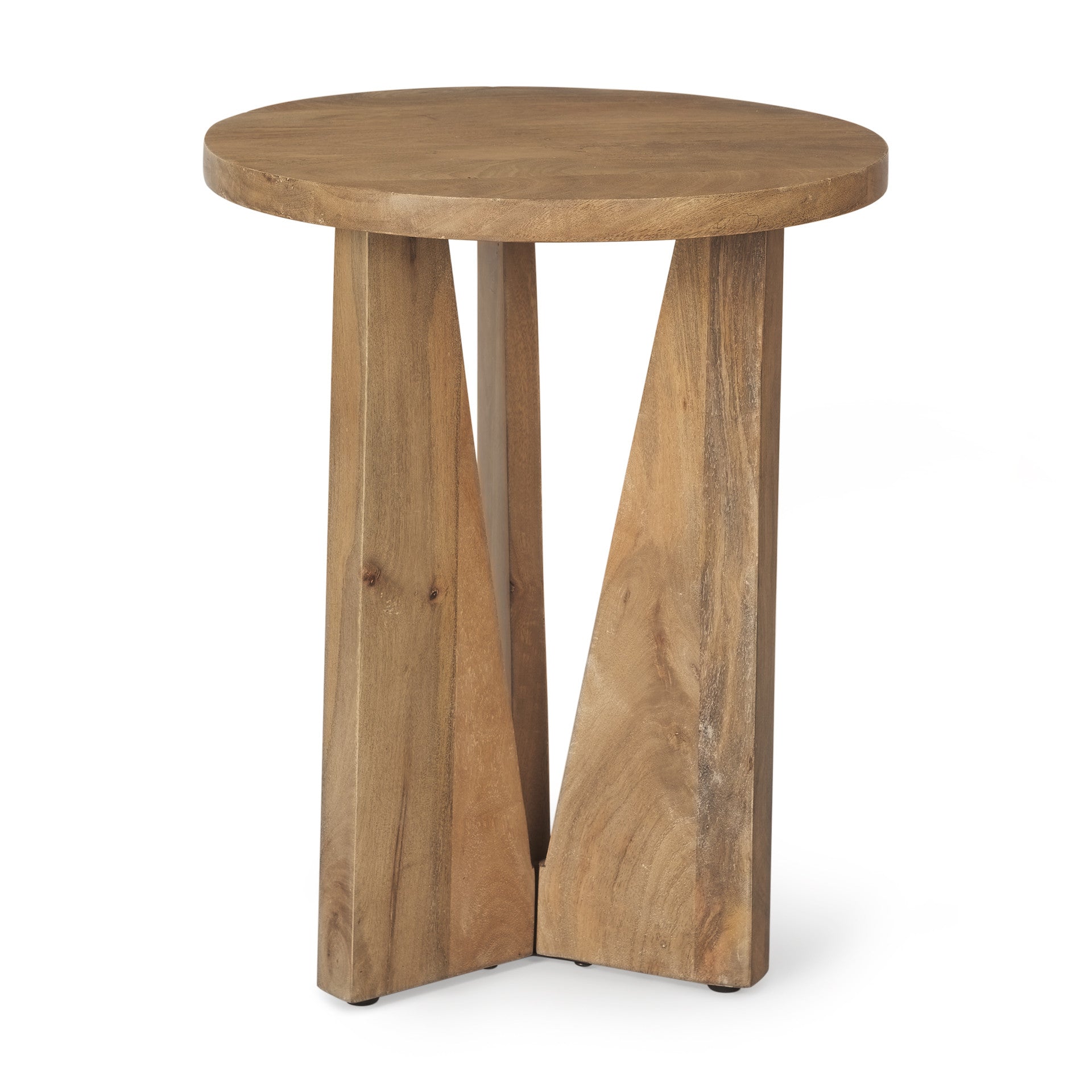 22" Natural Distressed Solid Wood Round End Table
