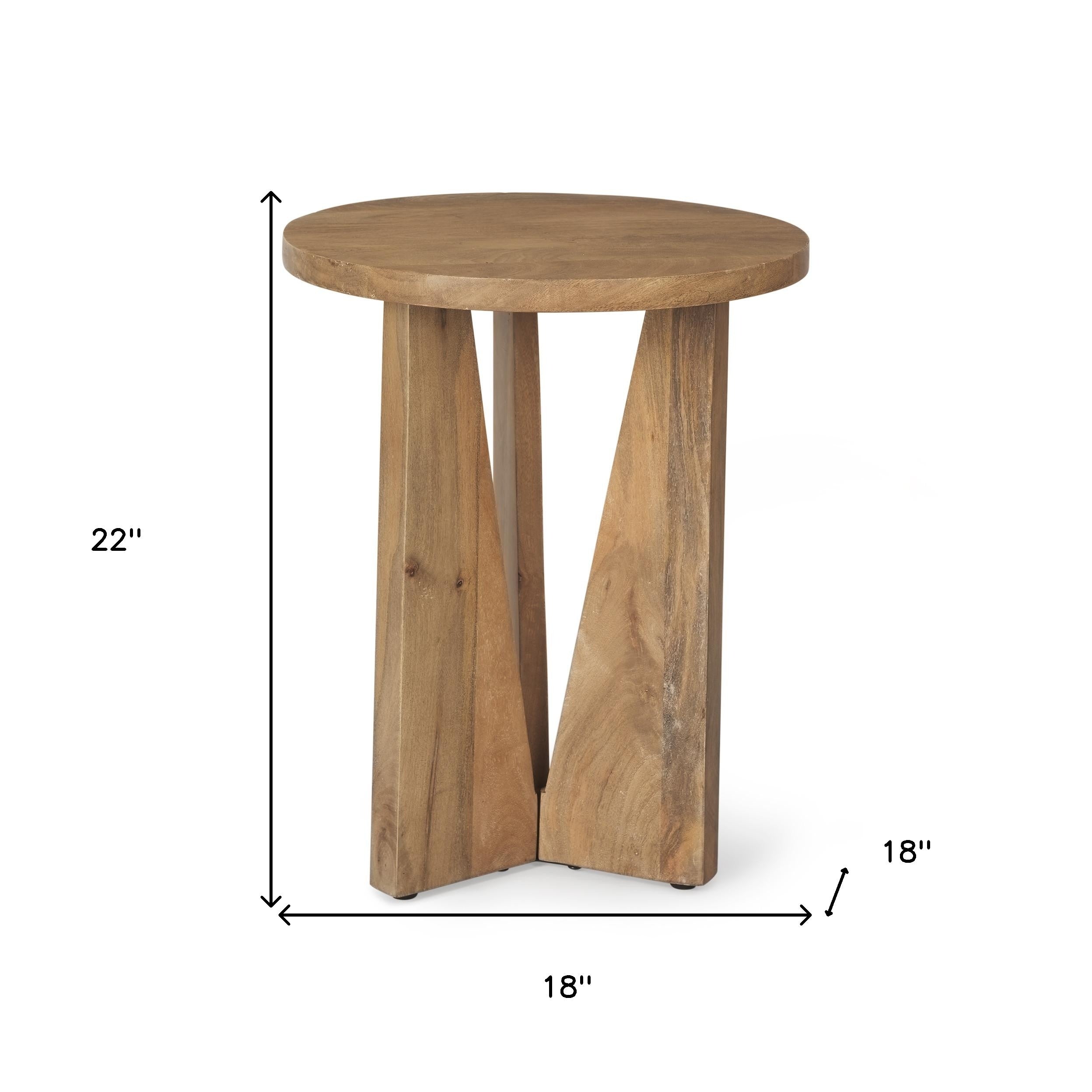22" Natural Distressed Solid Wood Round End Table