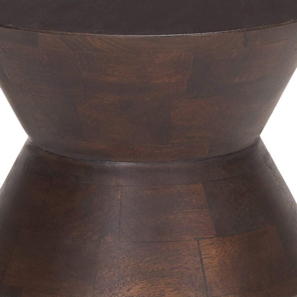 18" Dark Brown Solid Wood Round Block End Table