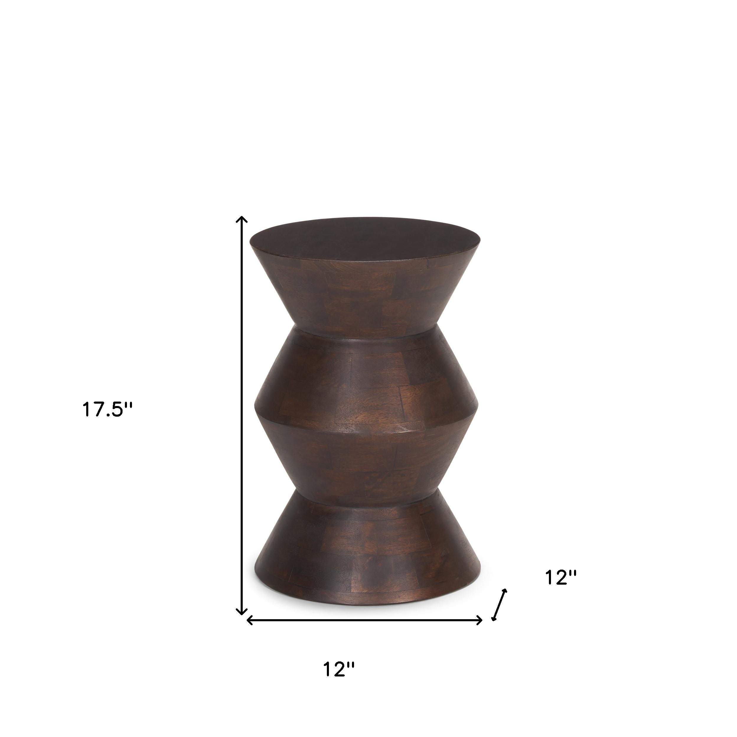 18" Dark Brown Solid Wood Round Block End Table