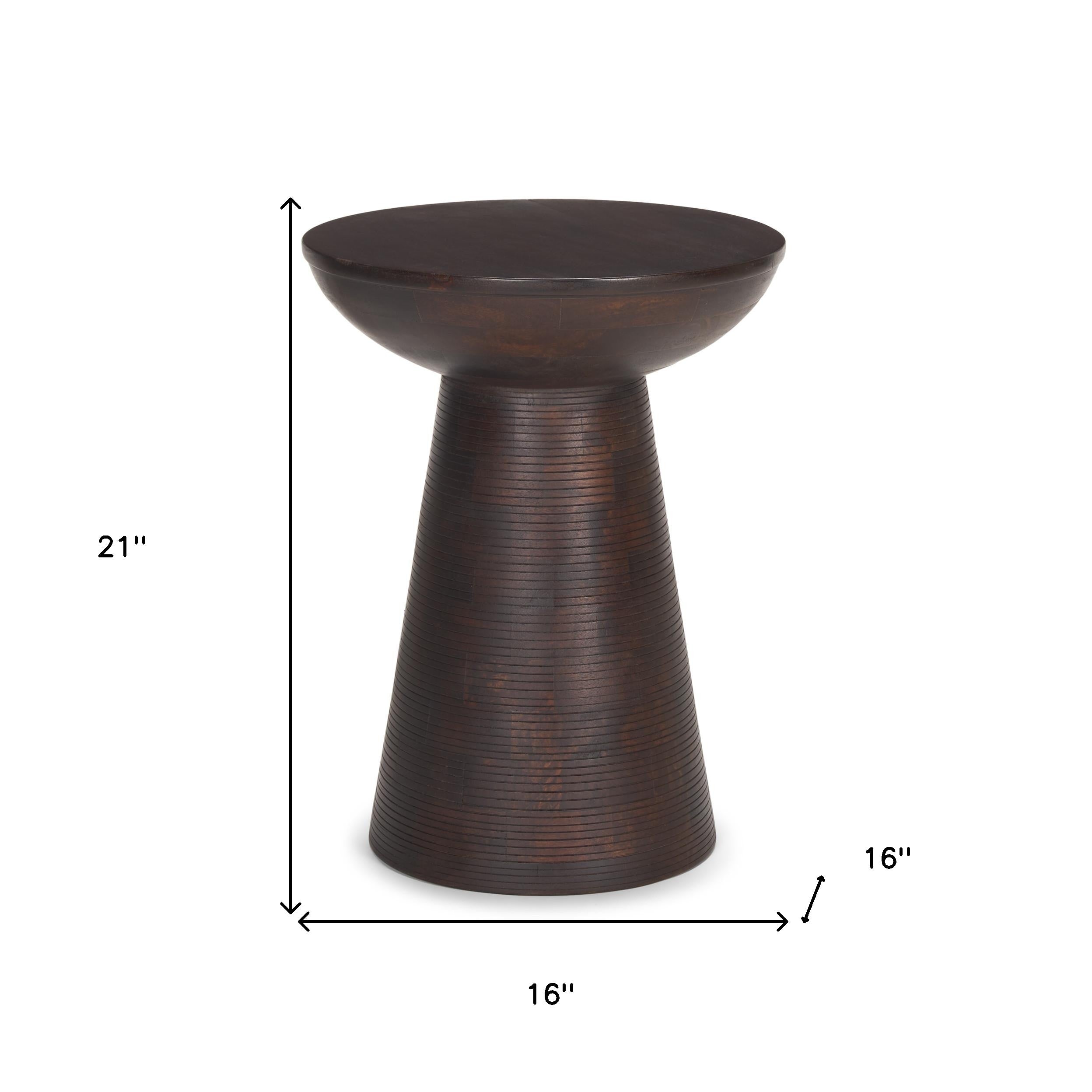 21" Redwood Solid Wood Round Pedestal End Table