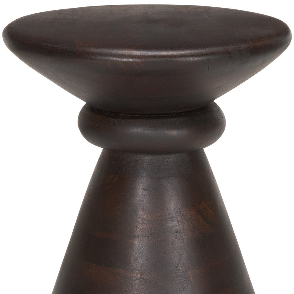 18" Dark Brown Solid Wood Round Pedestal End Table
