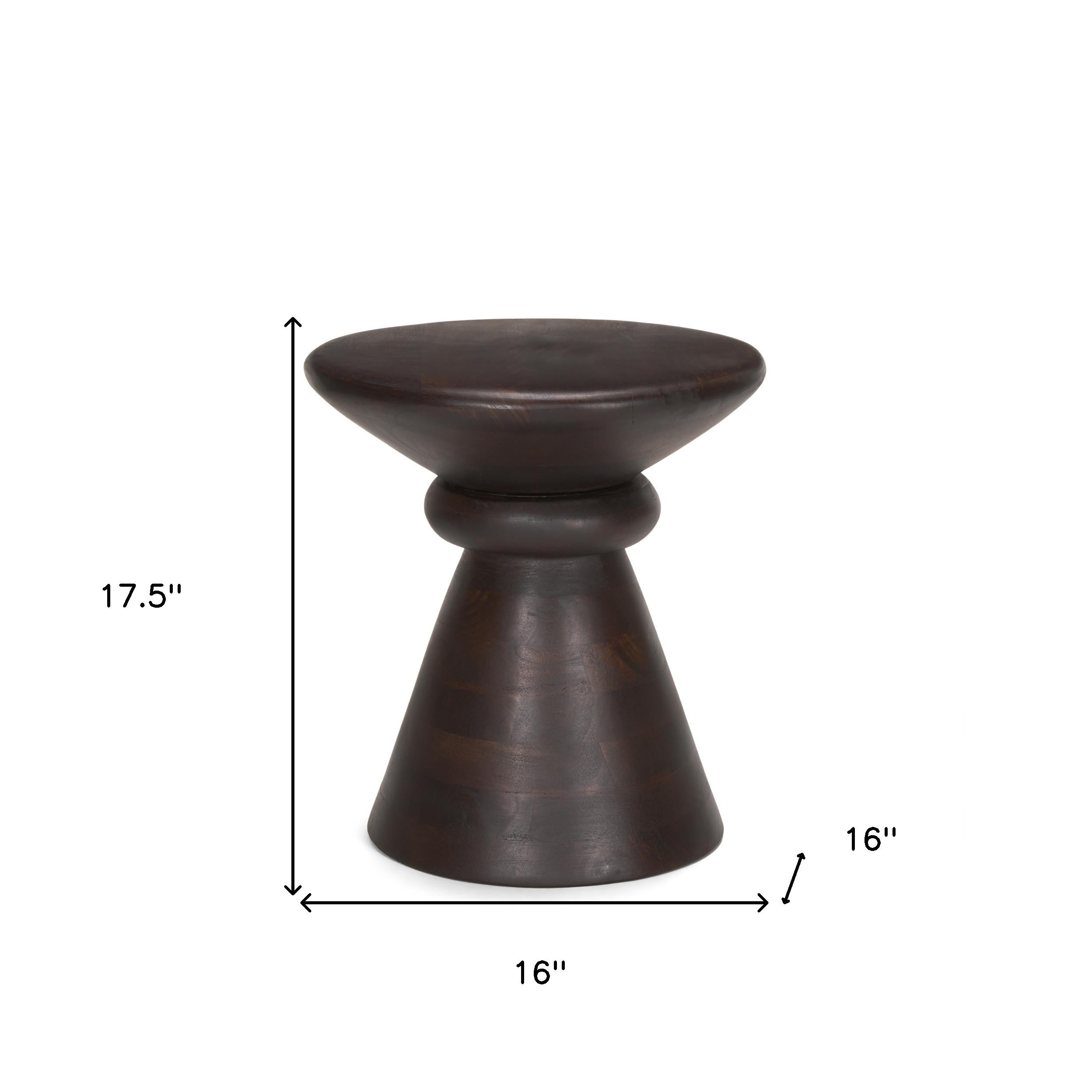 18" Dark Brown Solid Wood Round Pedestal End Table