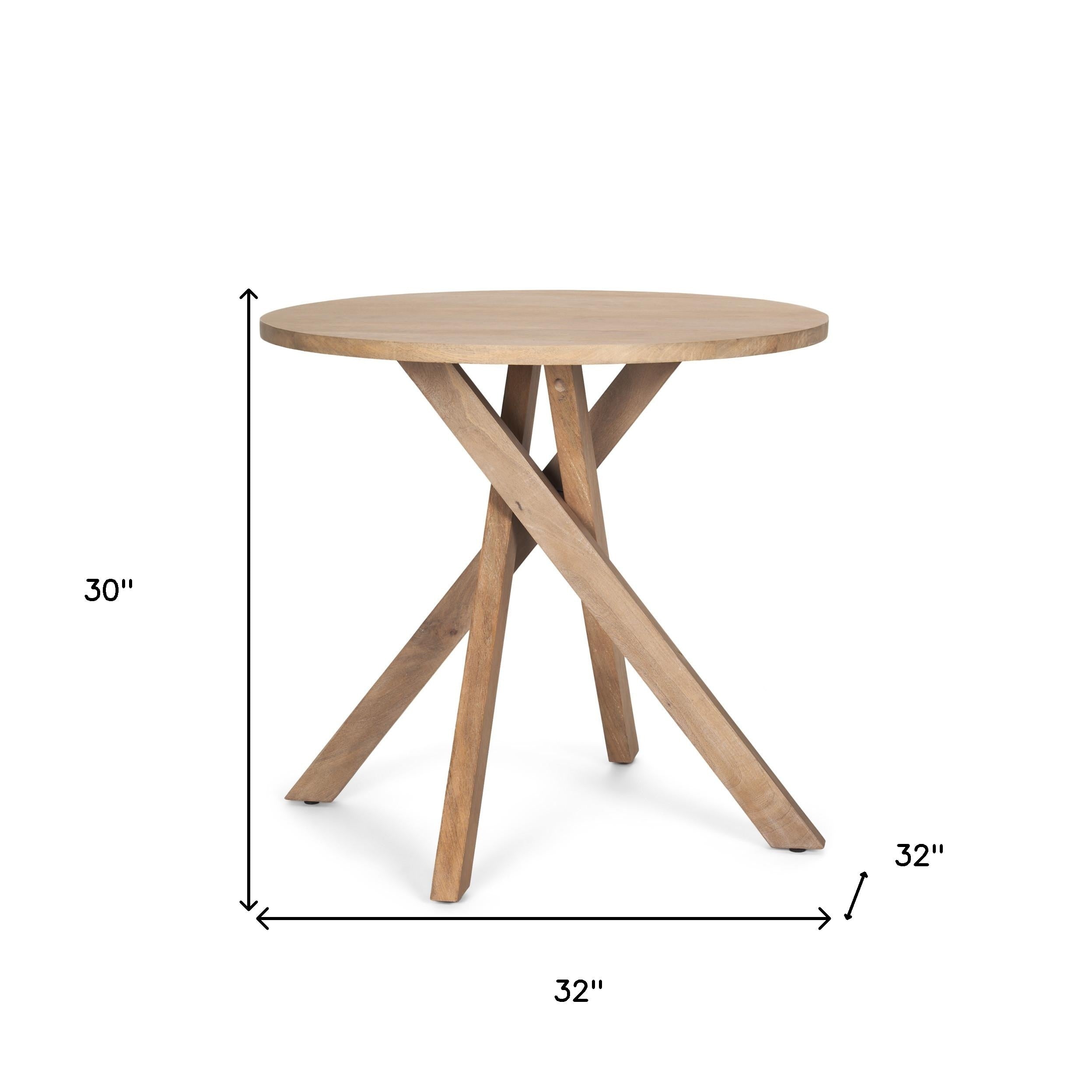 30" Natural Distressed Solid Wood Round Cross Legs End Table