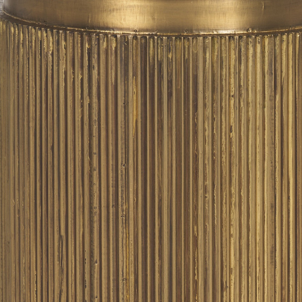 22" White and Gold Stone and Brass Round Block End Table