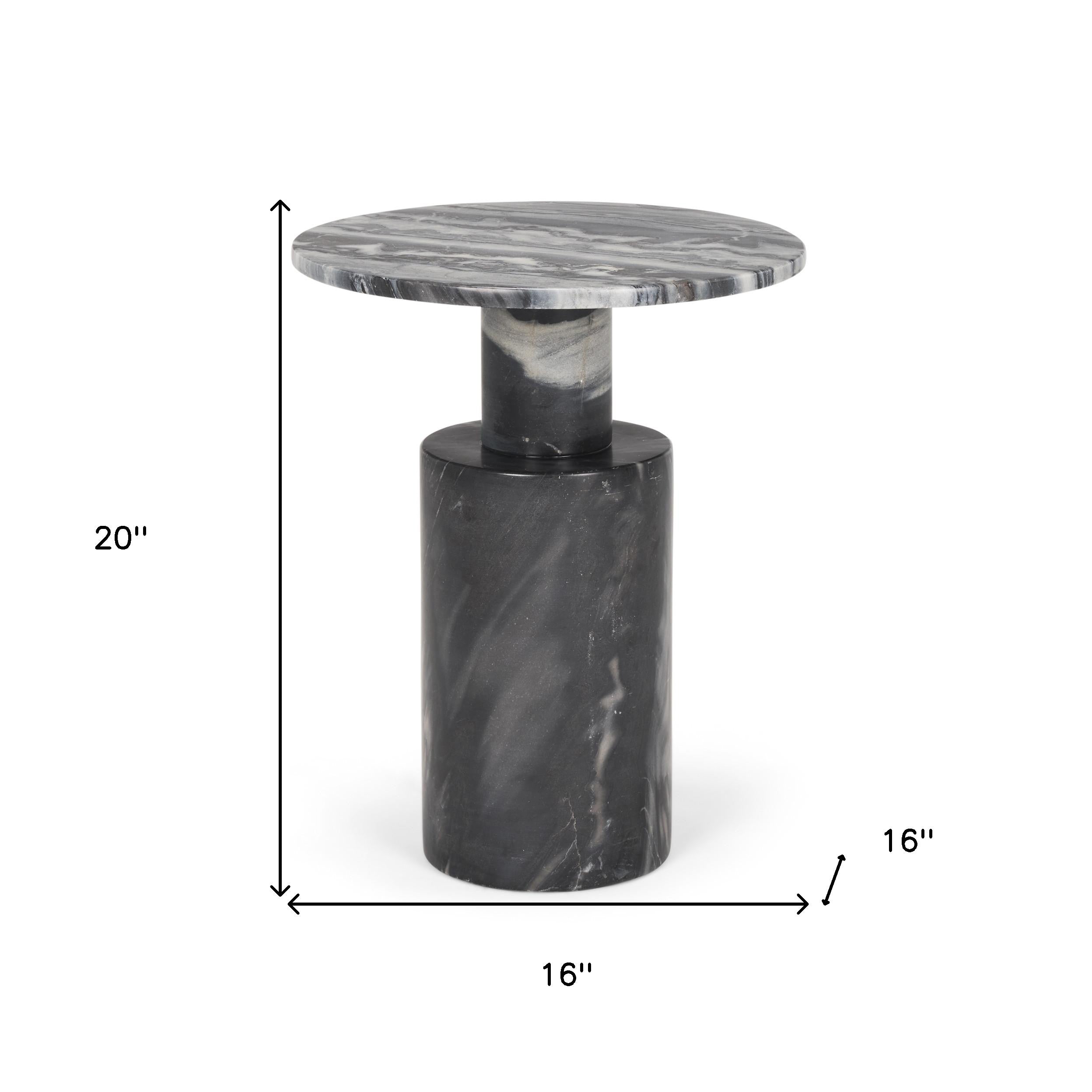 16" Gray Stone and Wood Tray Table