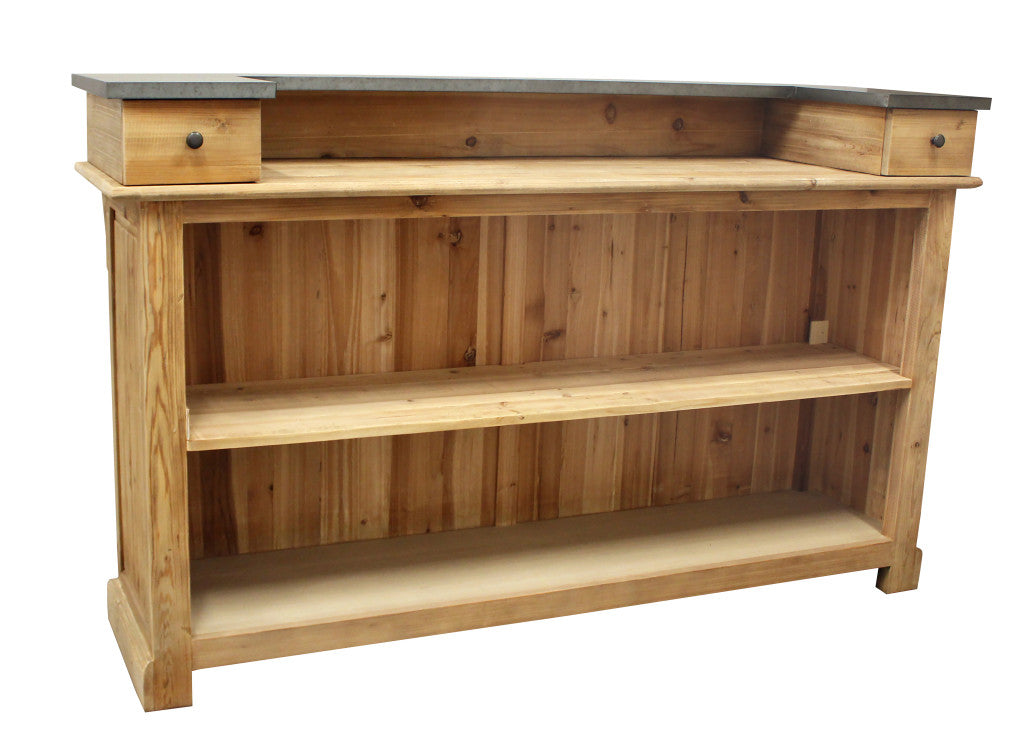 71" Silver and Natural Metal and Solid Wood Rectangular Bar