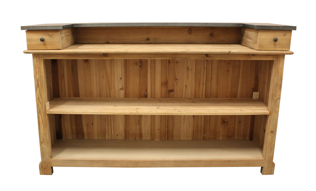 71" Silver and Natural Metal and Solid Wood Rectangular Bar