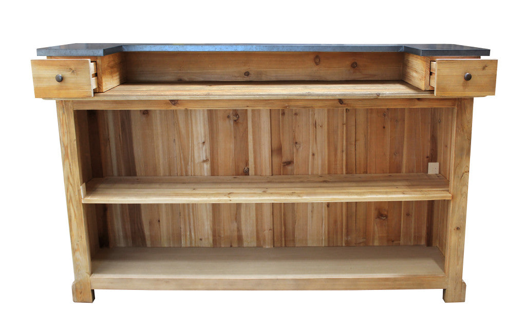 71" Silver and Natural Metal and Solid Wood Rectangular Bar