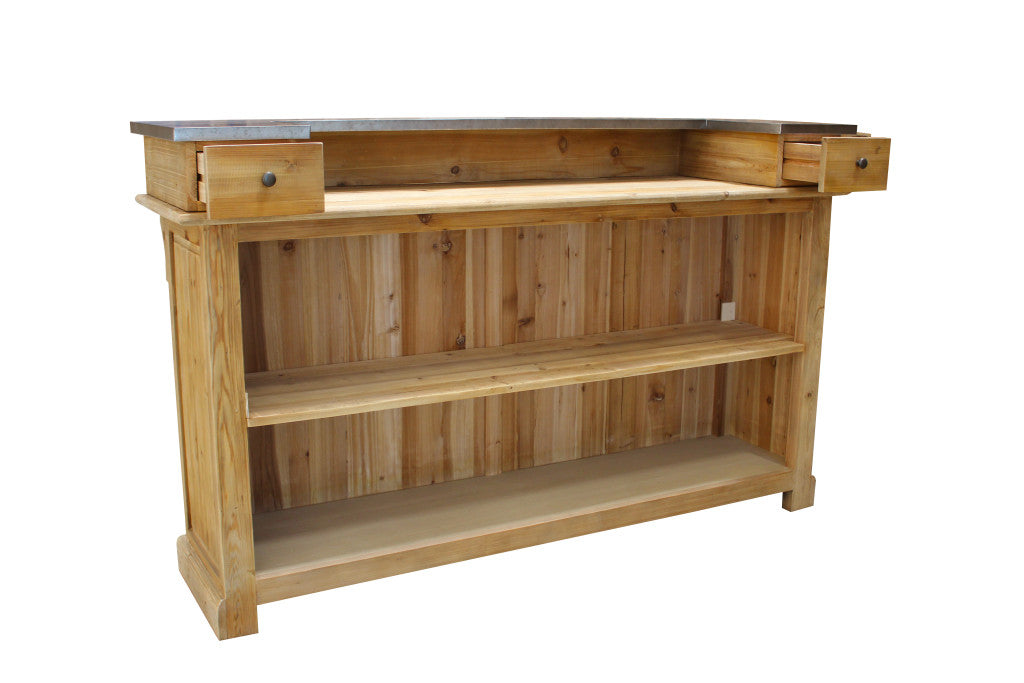 71" Silver and Natural Metal and Solid Wood Rectangular Bar