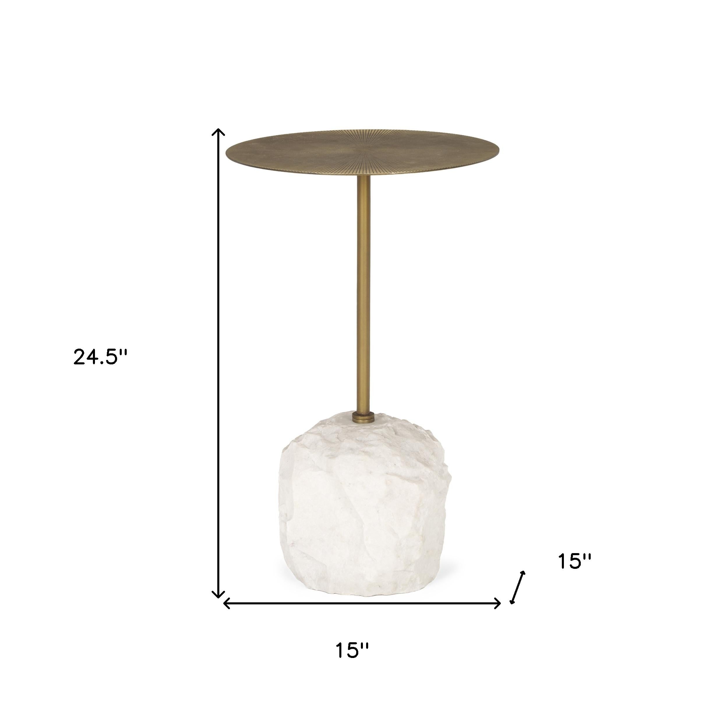 15" Gold and White Iron and Wood Tray Table