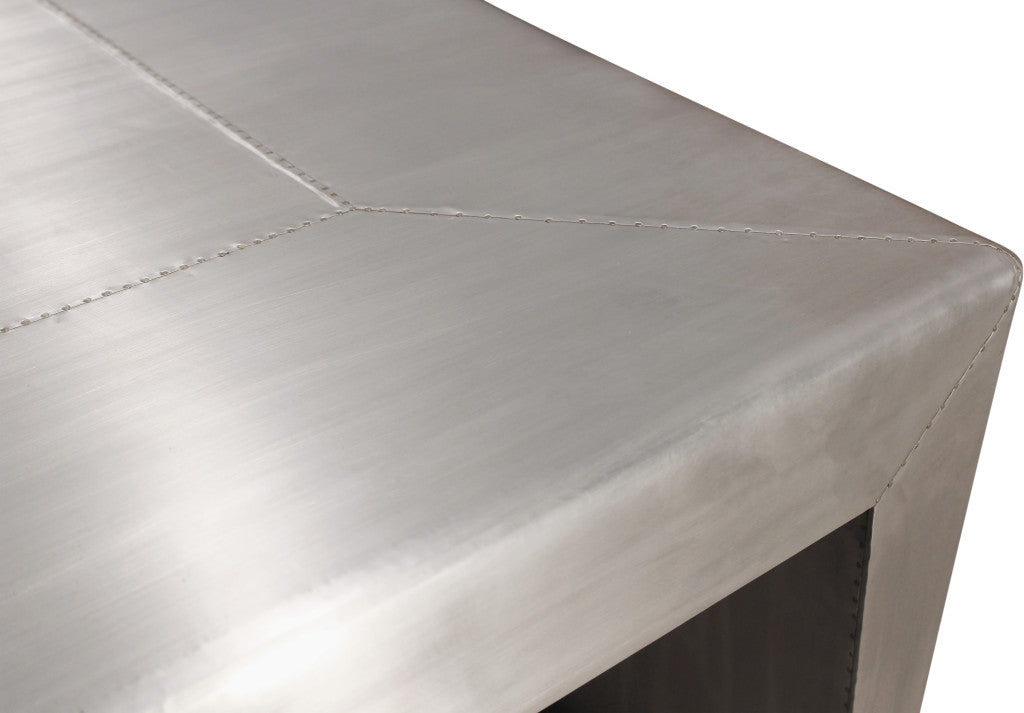 54" Silver Aluminum and Solid Wood Sled Coffee Table