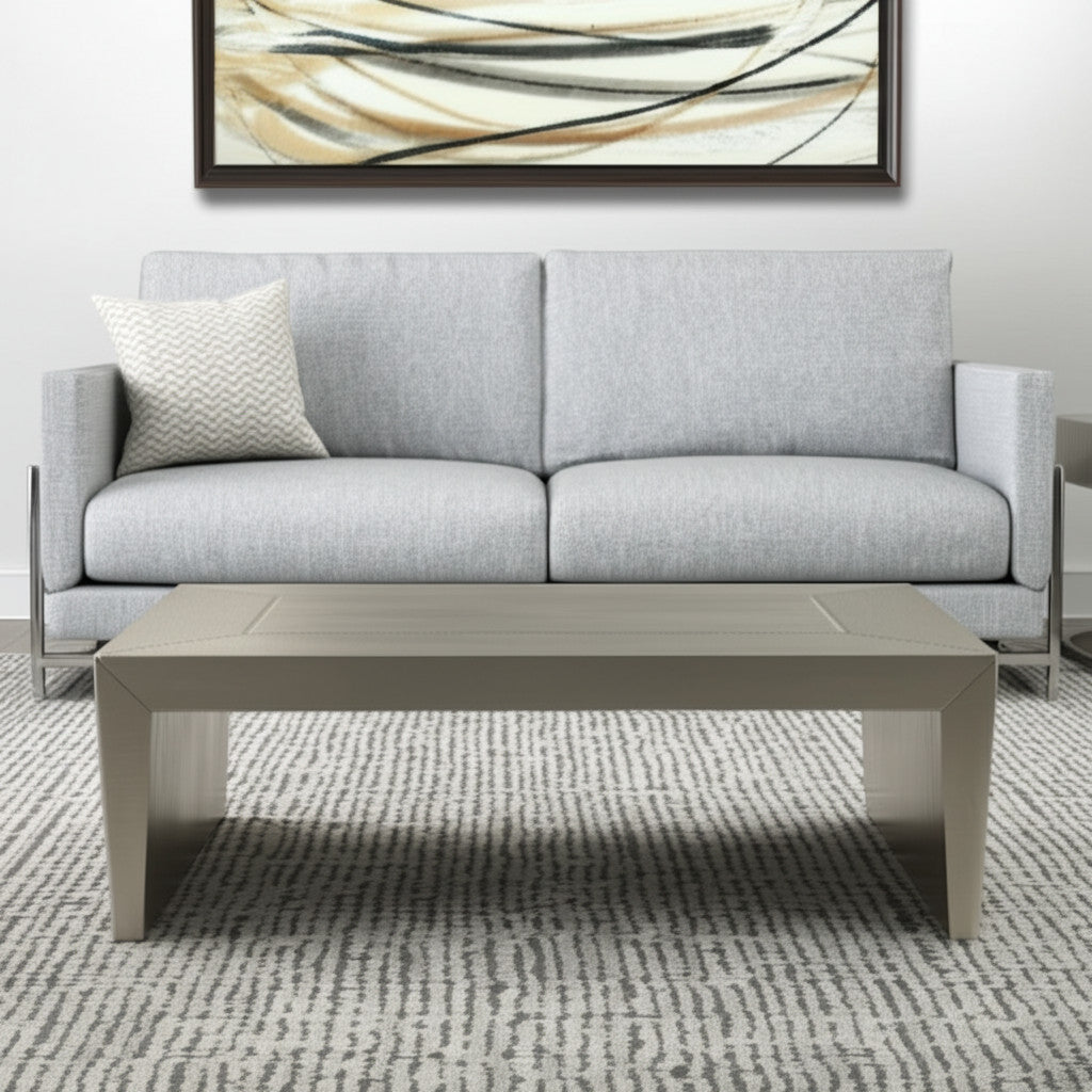 54" Silver Aluminum and Solid Wood Sled Coffee Table