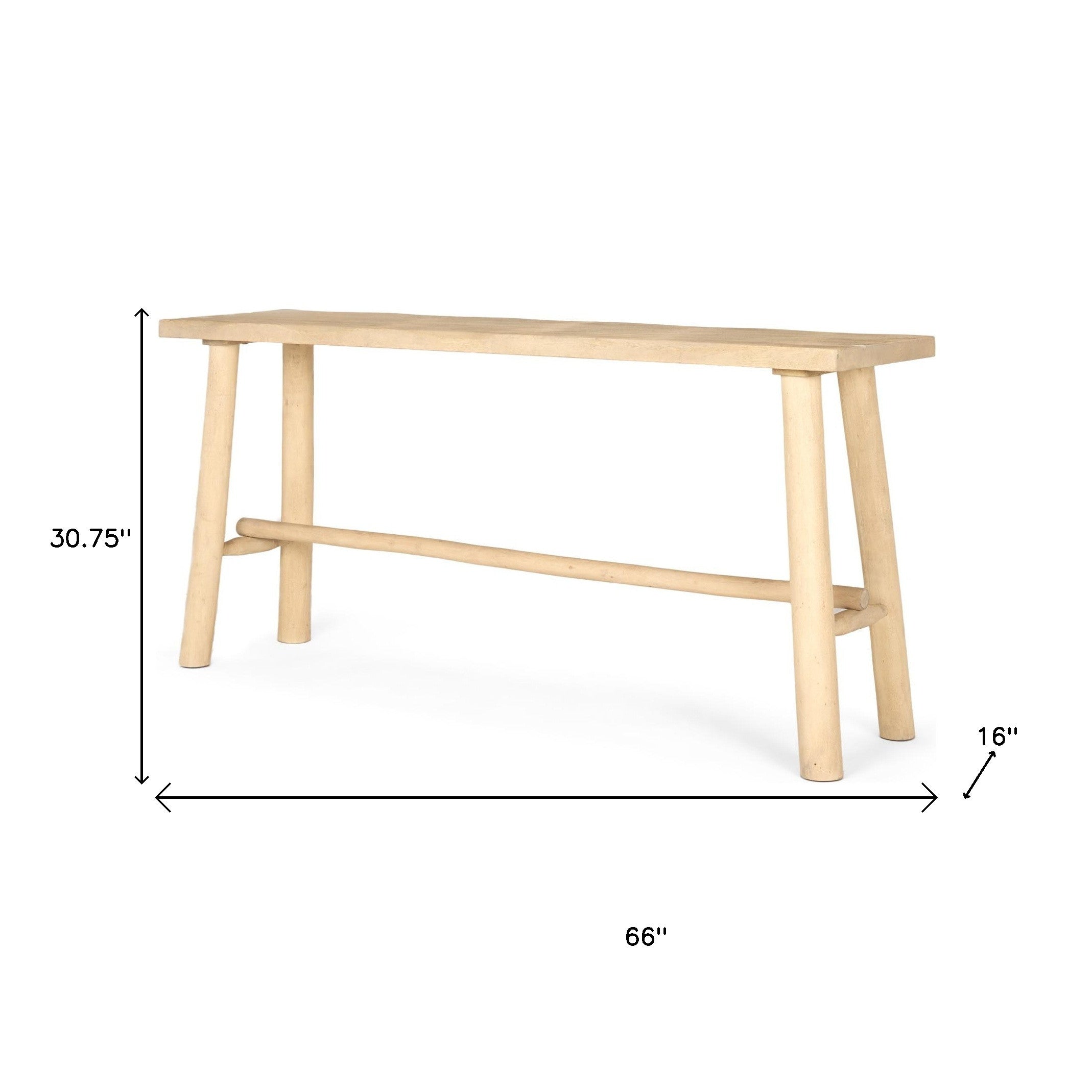 66" Light Brown Solid Wood Trestle Console Table