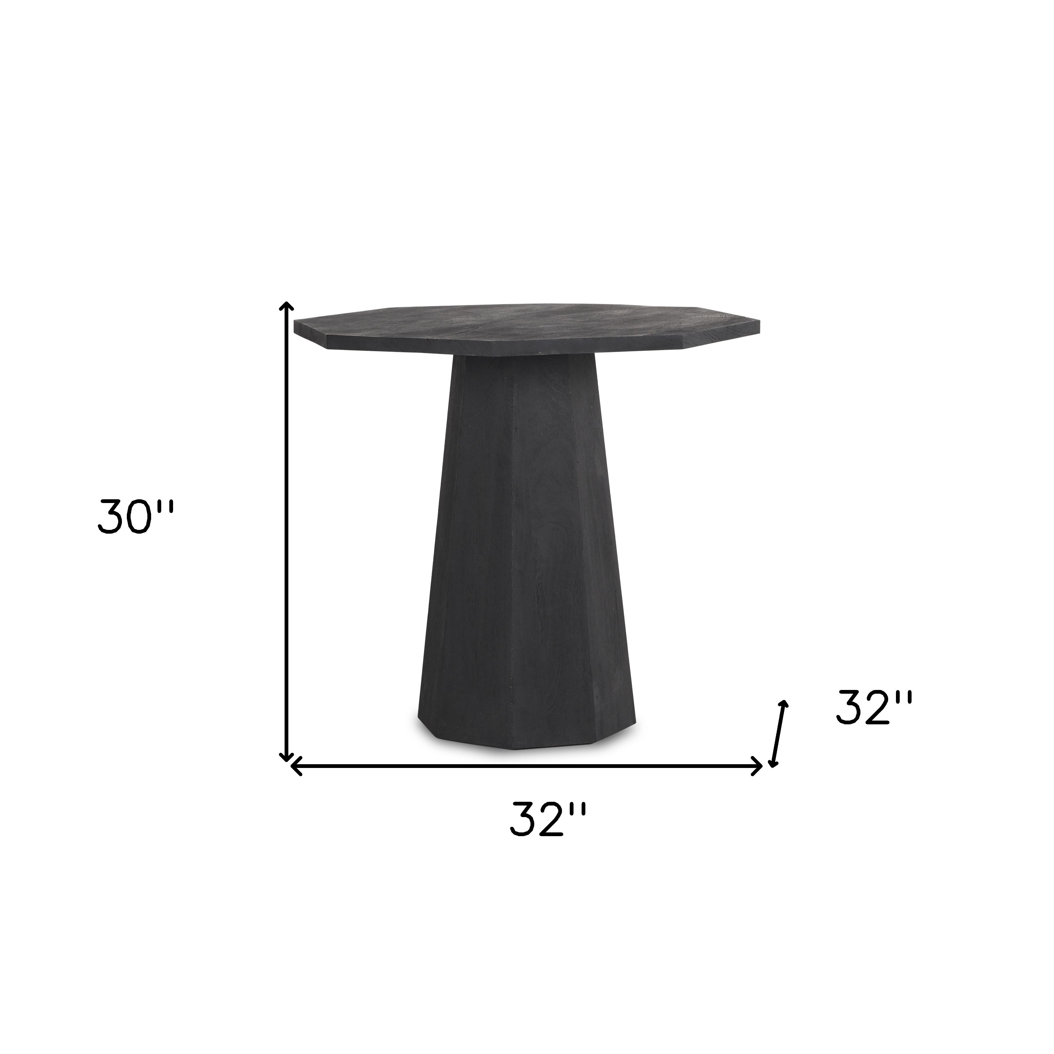 30" Black Solid Wood Hexagonal Pedestal End Table