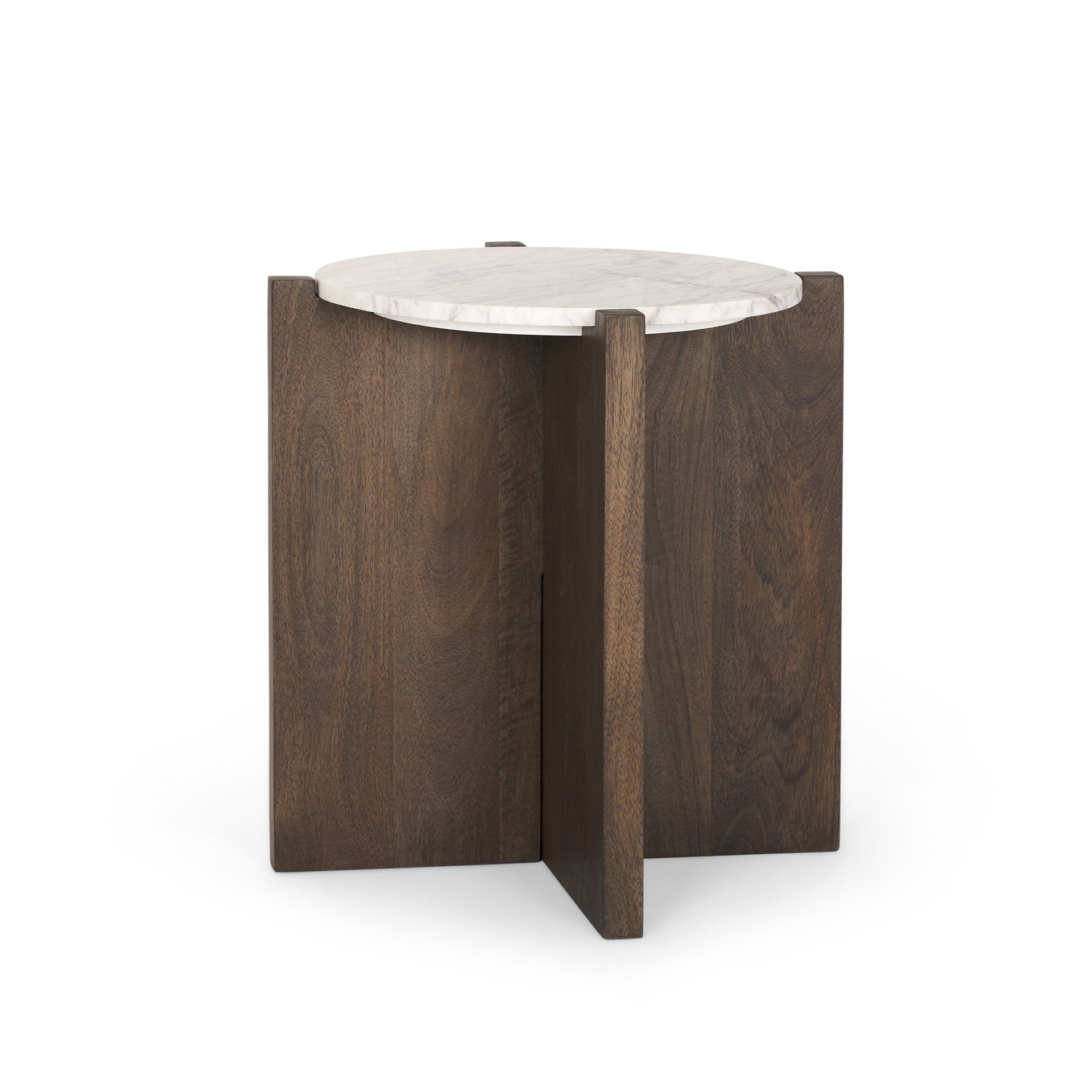 22" White and Brown Stone and Wood Tray Table