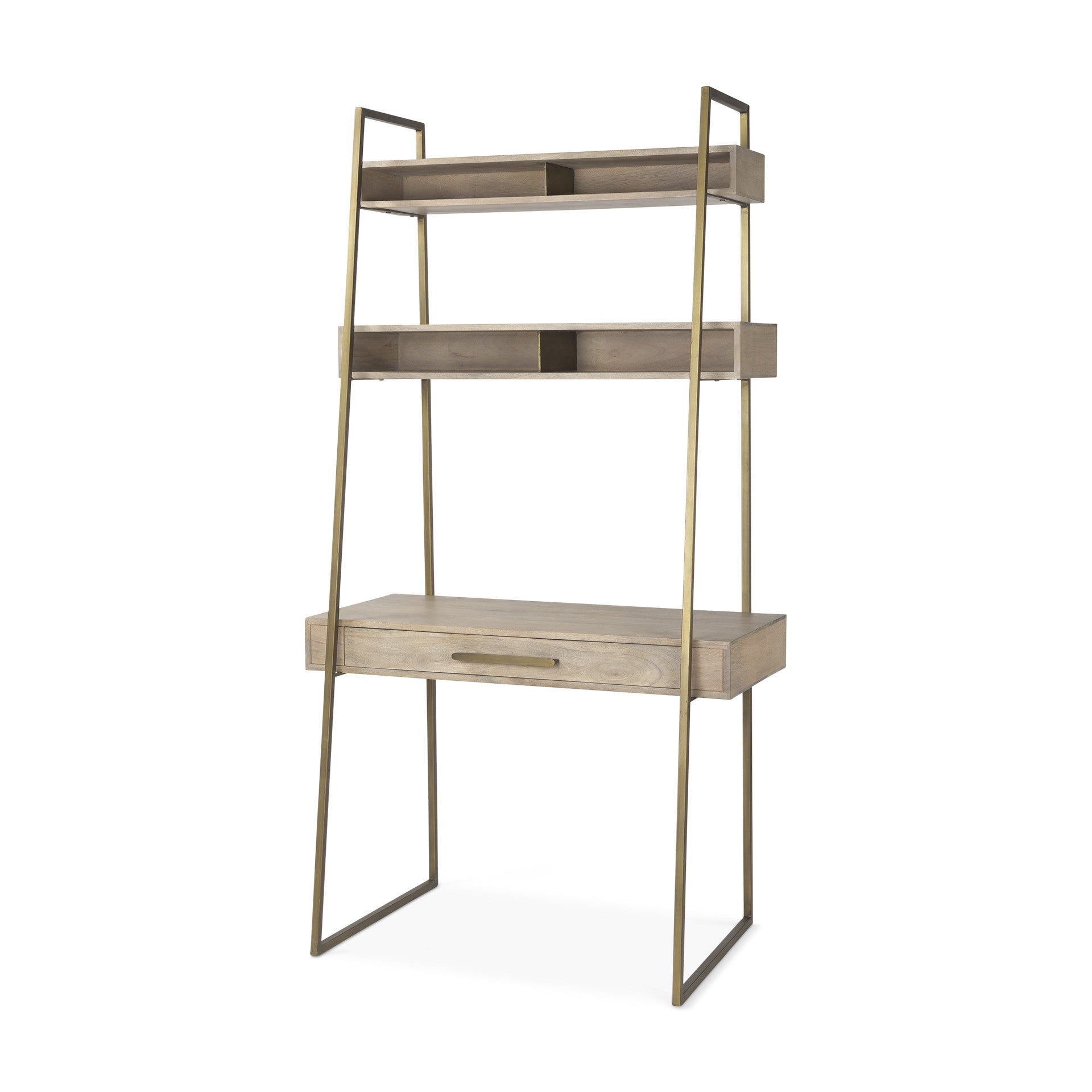 42" Brown and Gold Solid Wood and Metal Sled Ladder Desk