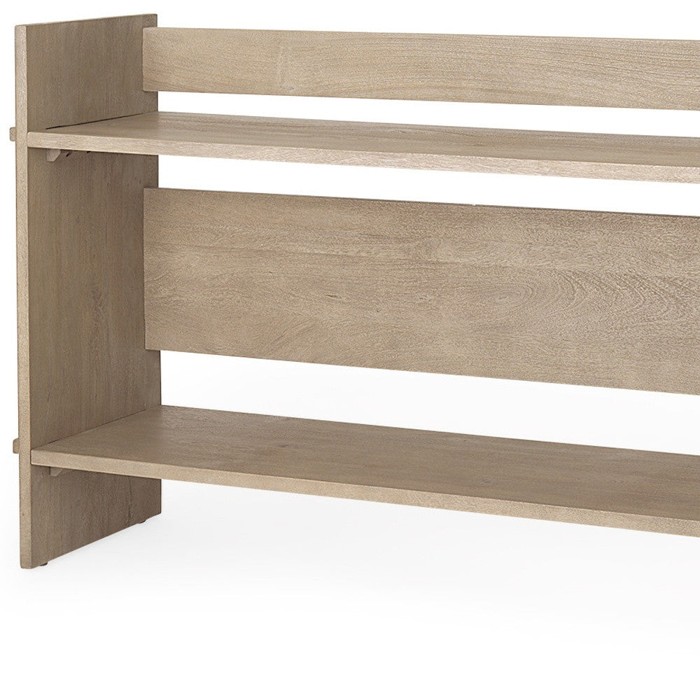 76" Light Gray Solid Wood Distressed Solid Console Table With Shelf