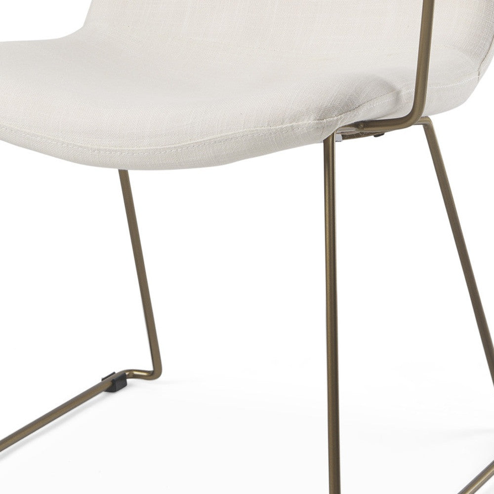Beige and Gold Fabric and Wood Dining Arm Chair