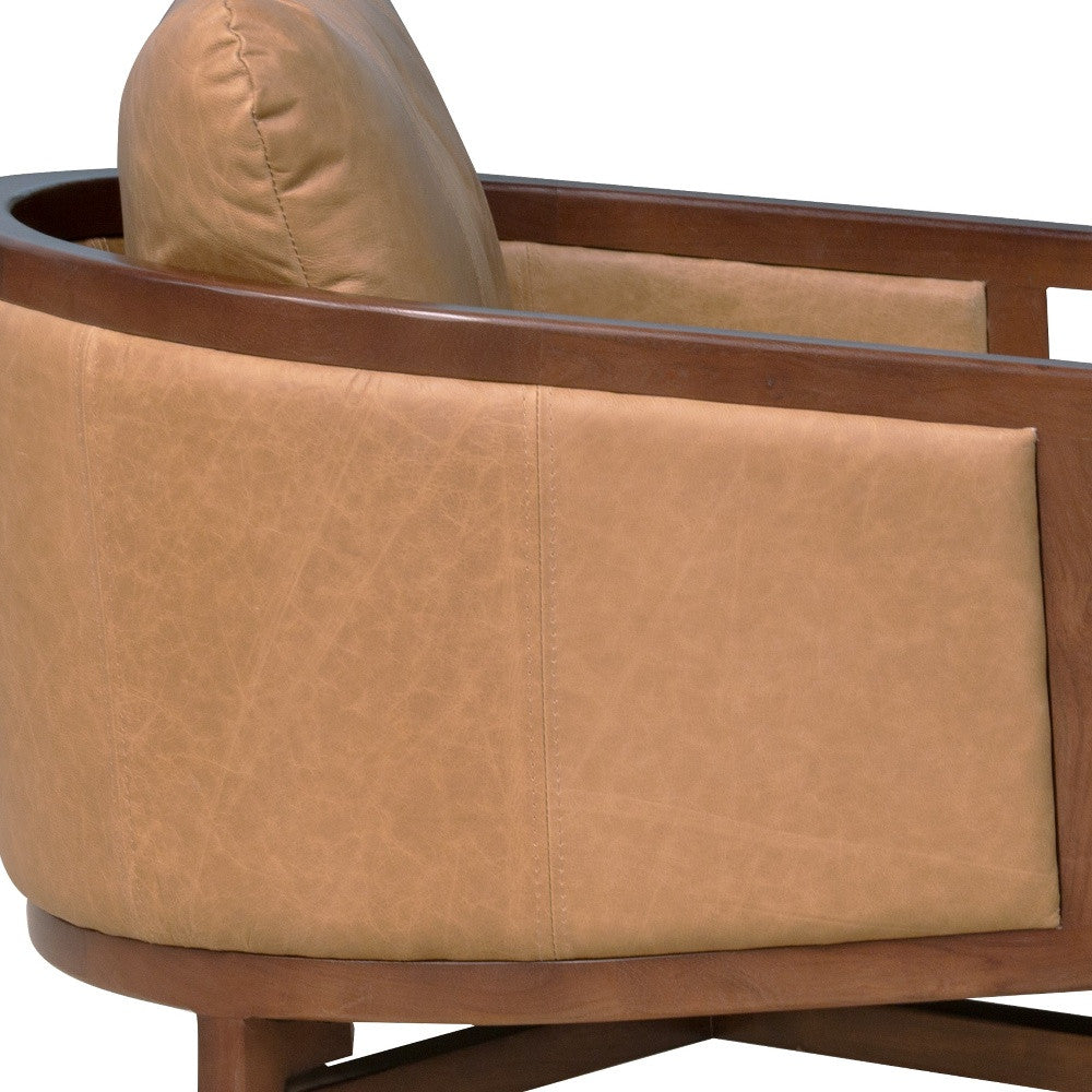 32" Brown Genuine Leather Arm Chair