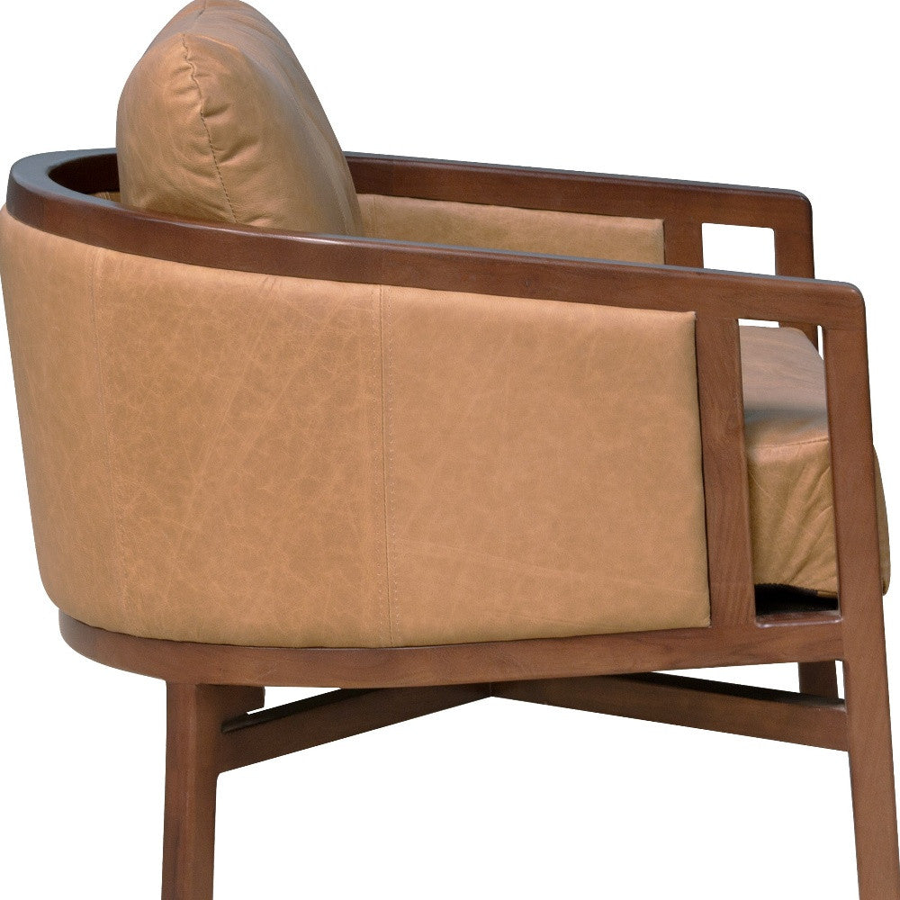 32" Brown Genuine Leather Arm Chair