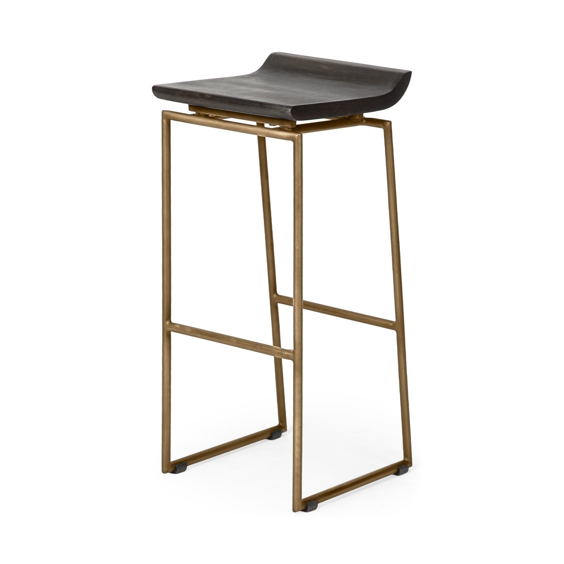 30" Black and Gold Solid Wood and Metal Backless Bar Height Bar Chair