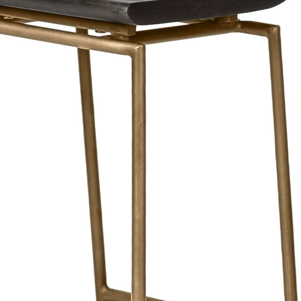 30" Black and Gold Solid Wood and Metal Backless Bar Height Bar Chair