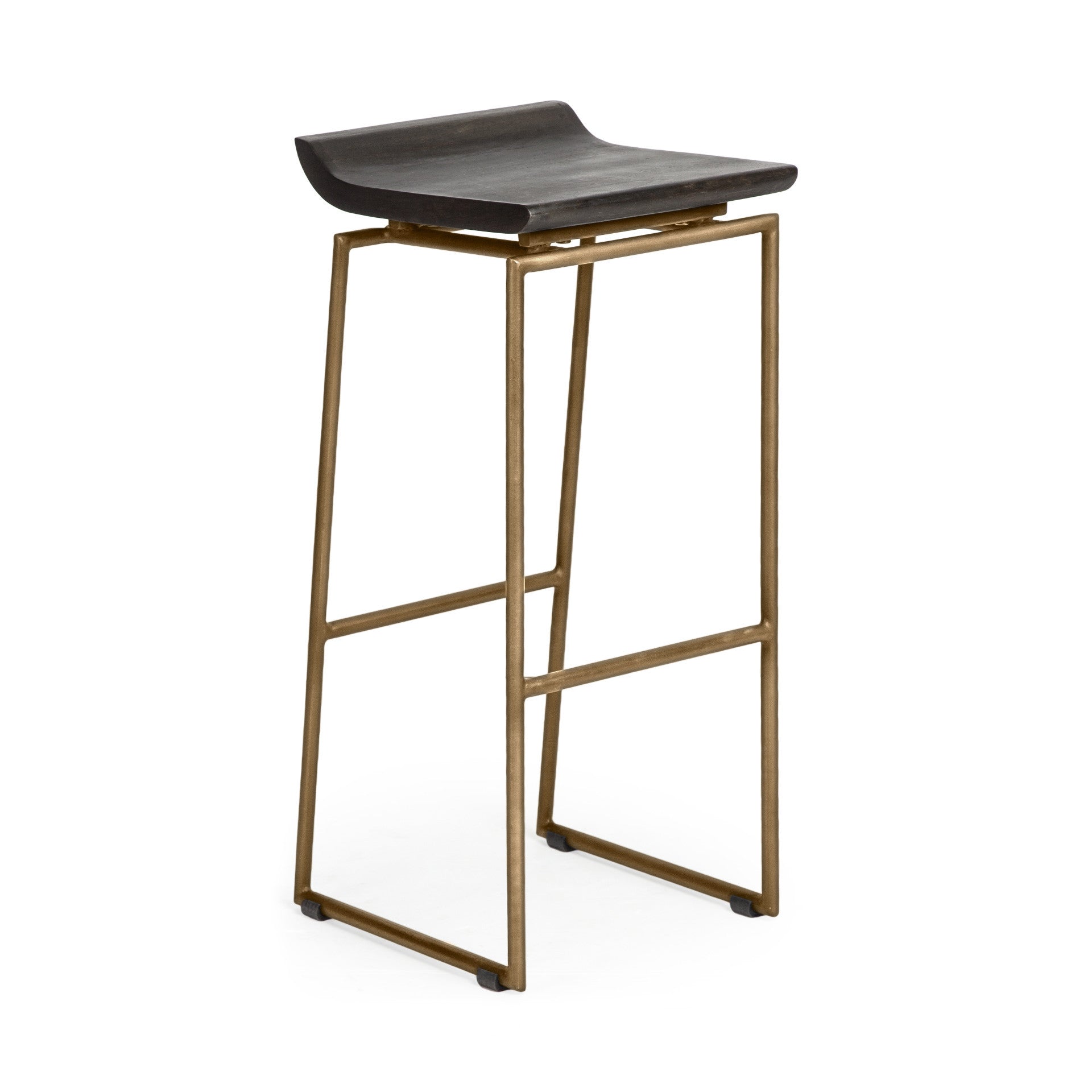 30" Black and Gold Solid Wood and Metal Backless Bar Height Bar Chair