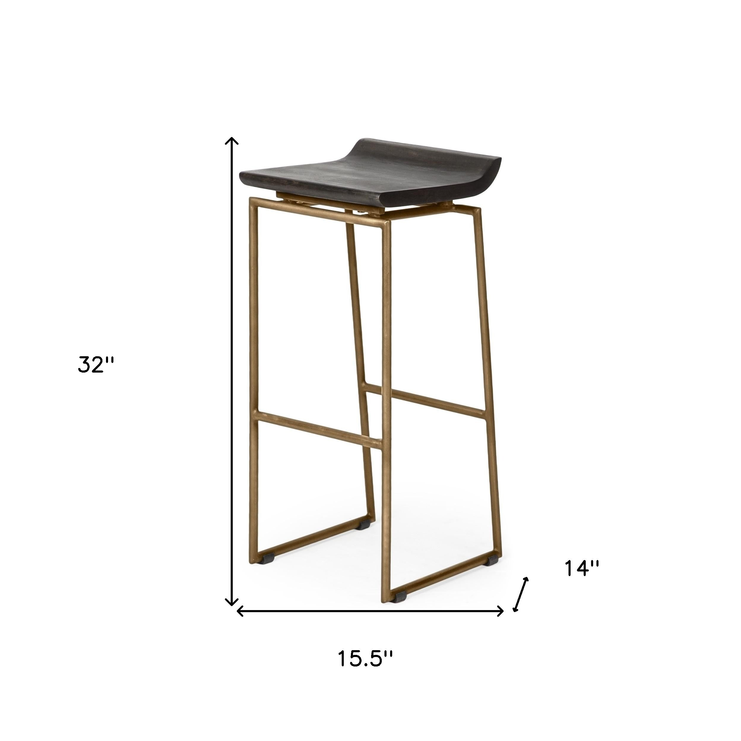 30" Black and Gold Solid Wood and Metal Backless Bar Height Bar Chair