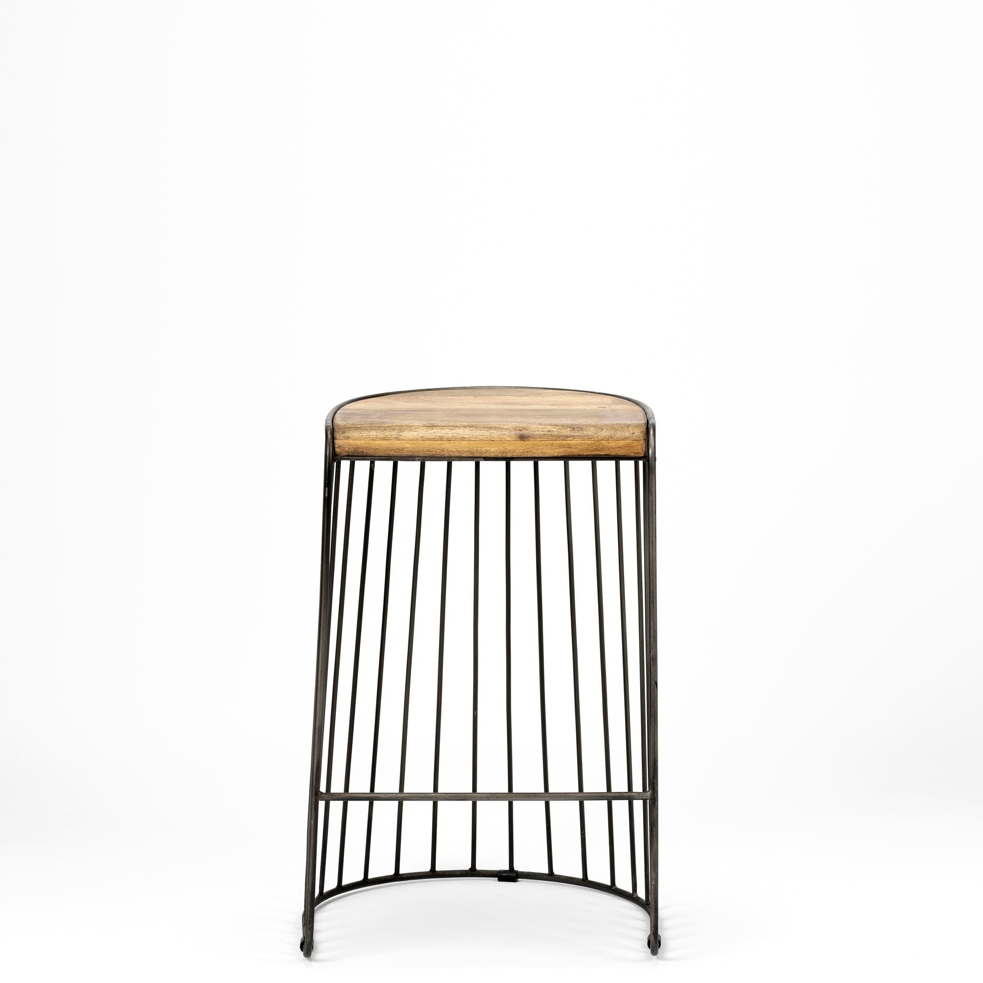 26" Natural and Black Solid Wood and Iron Backless Counter Height Bar Chair