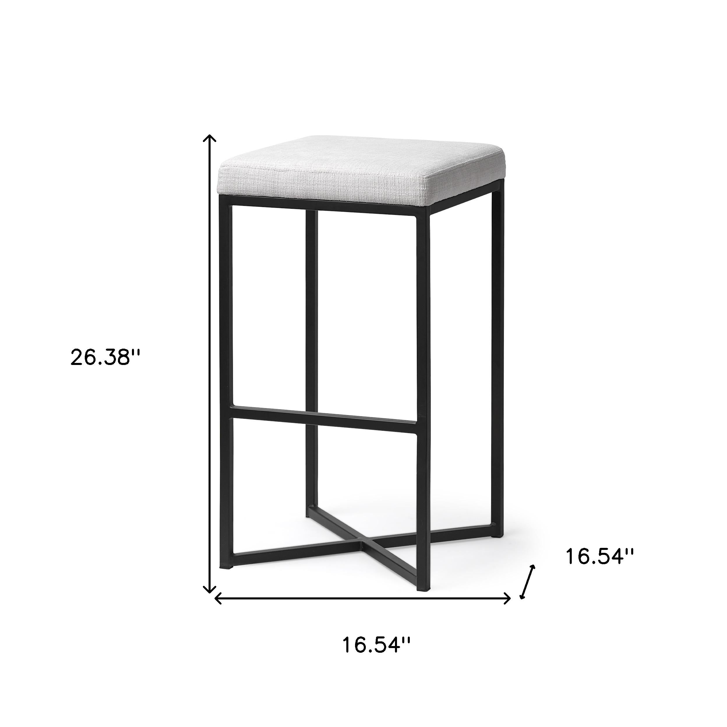 30" White and Black Iron and Fabric Backless Bar Height Bar Chair