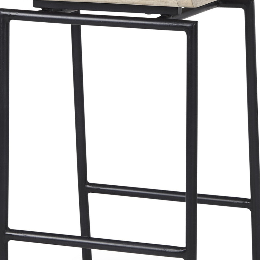 25" Natural and Black Solid Wood and Metal Low Back Counter Height Bar Chair