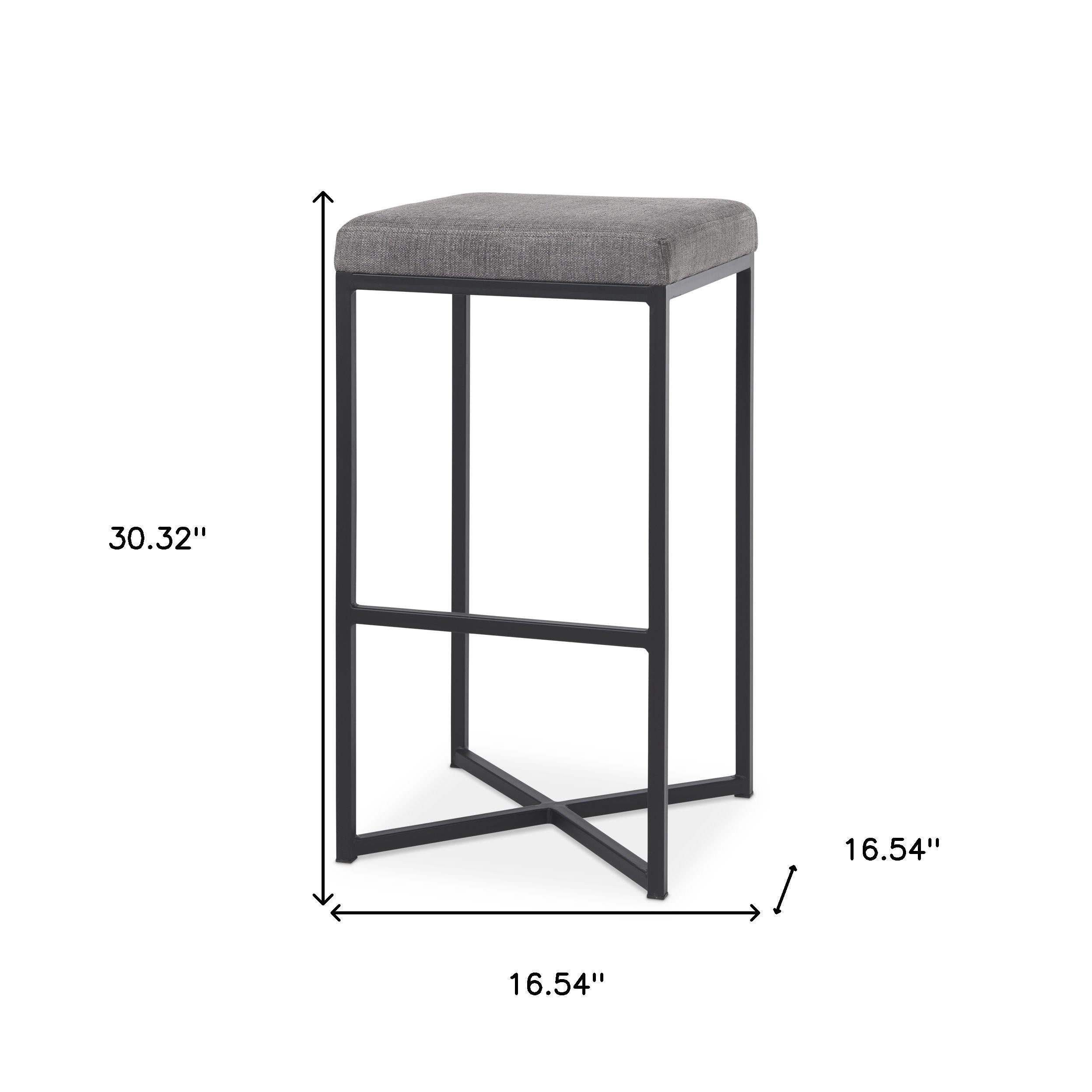 30" Gray and Black Fabric and Iron Backless Bar Height Bar Chair
