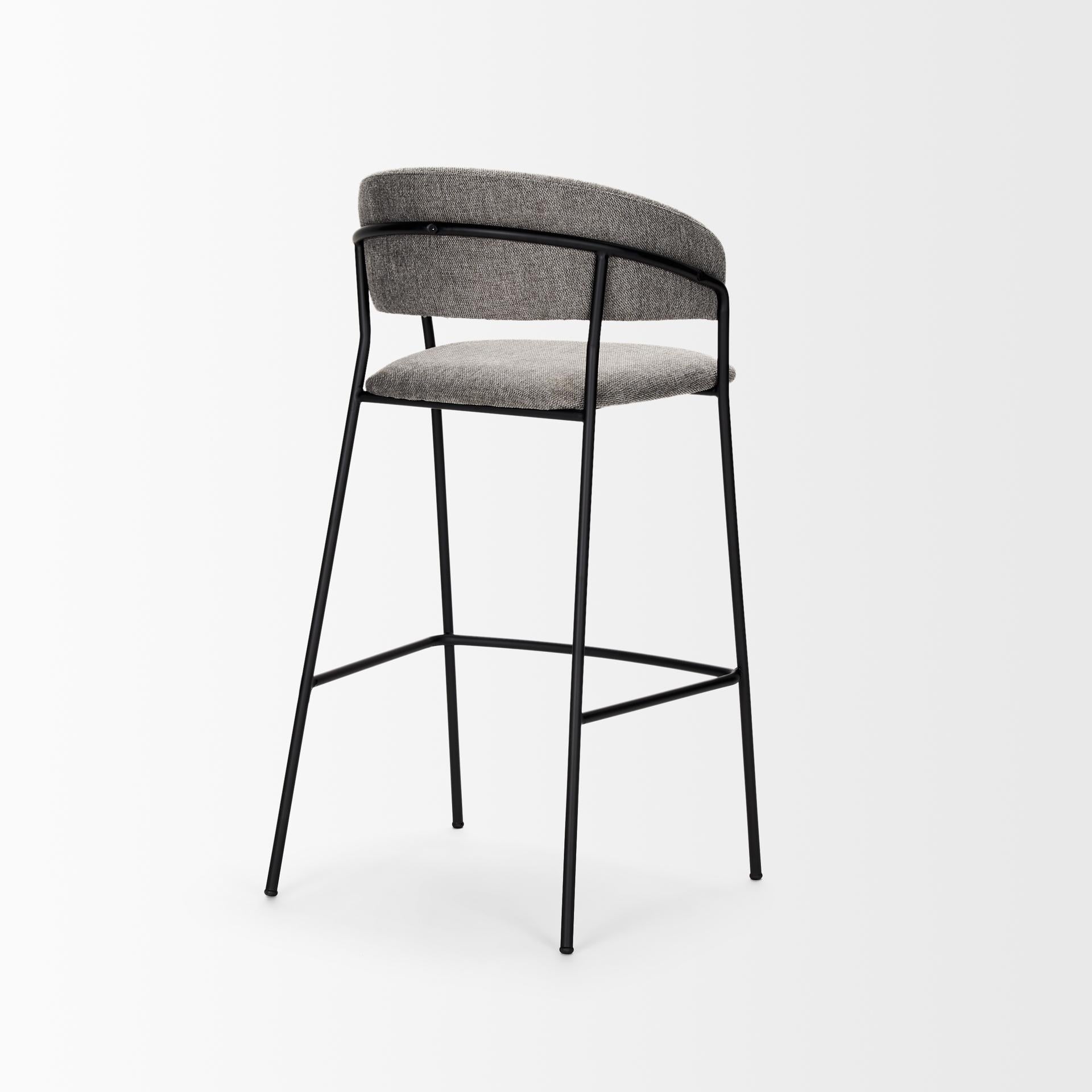 30" Gray and Black Fabric and Metal Bar Height Bar Chair