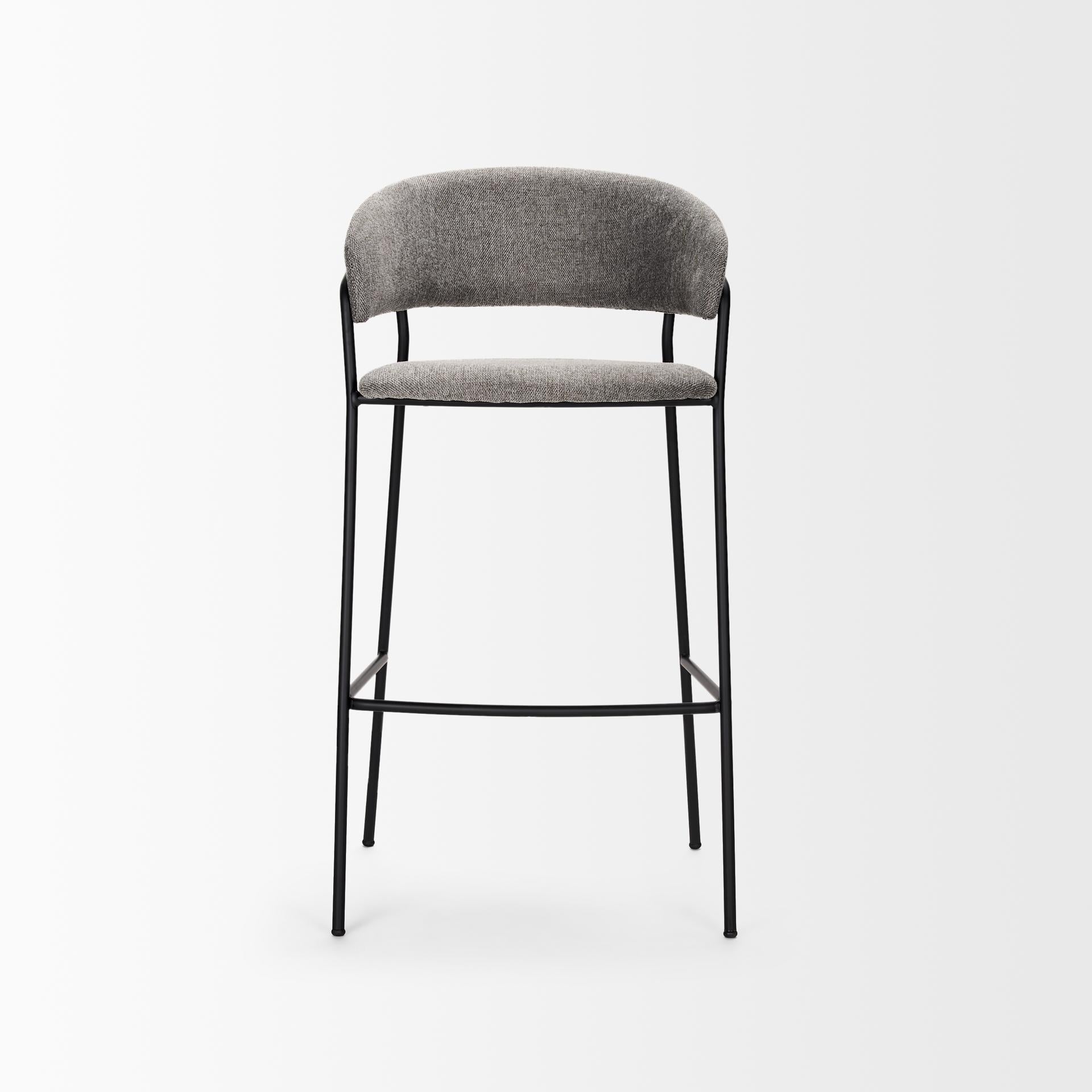 30" Gray and Black Fabric and Metal Bar Height Bar Chair