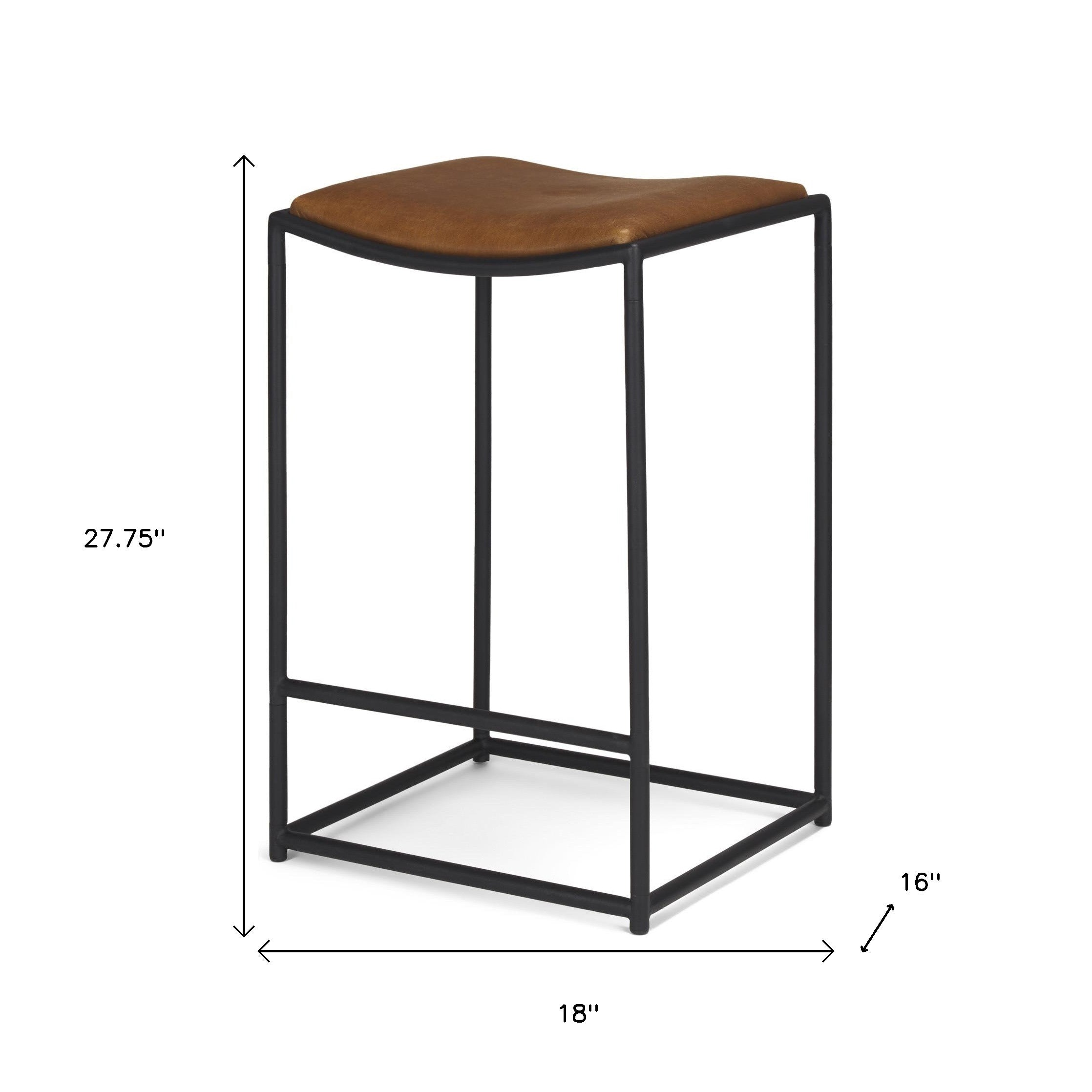 Brown and Black Genuine Leather and Iron Backless Counter Height Bar Chair