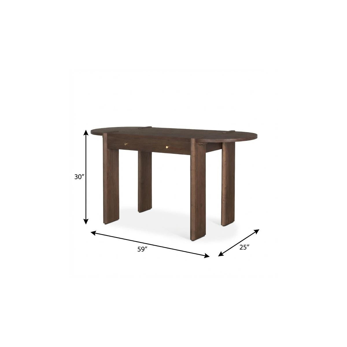 59" Dark Brown Solid Wood Oval Writing Desk