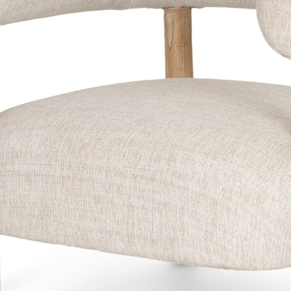 31" Cream and Natural Linen and Solid Wood Barrel Chair