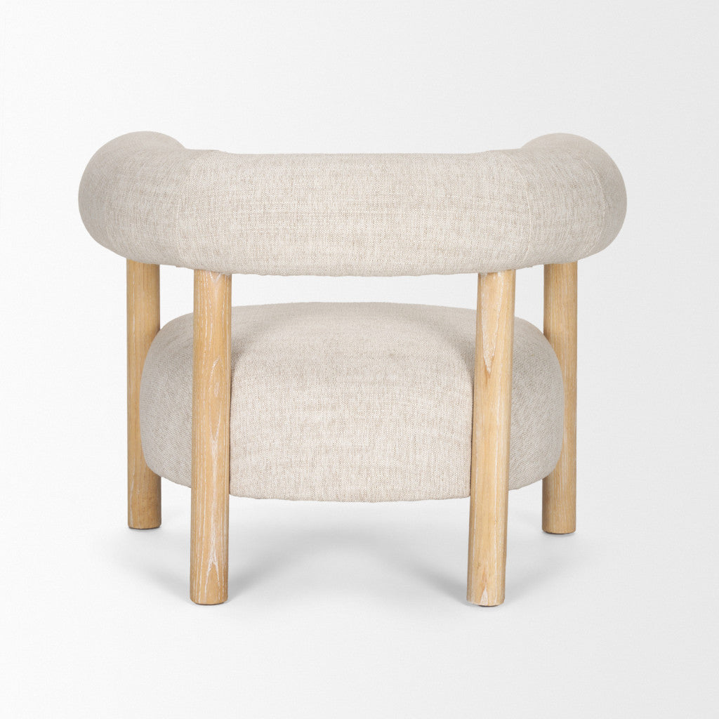 31" Cream and Natural Linen and Solid Wood Barrel Chair