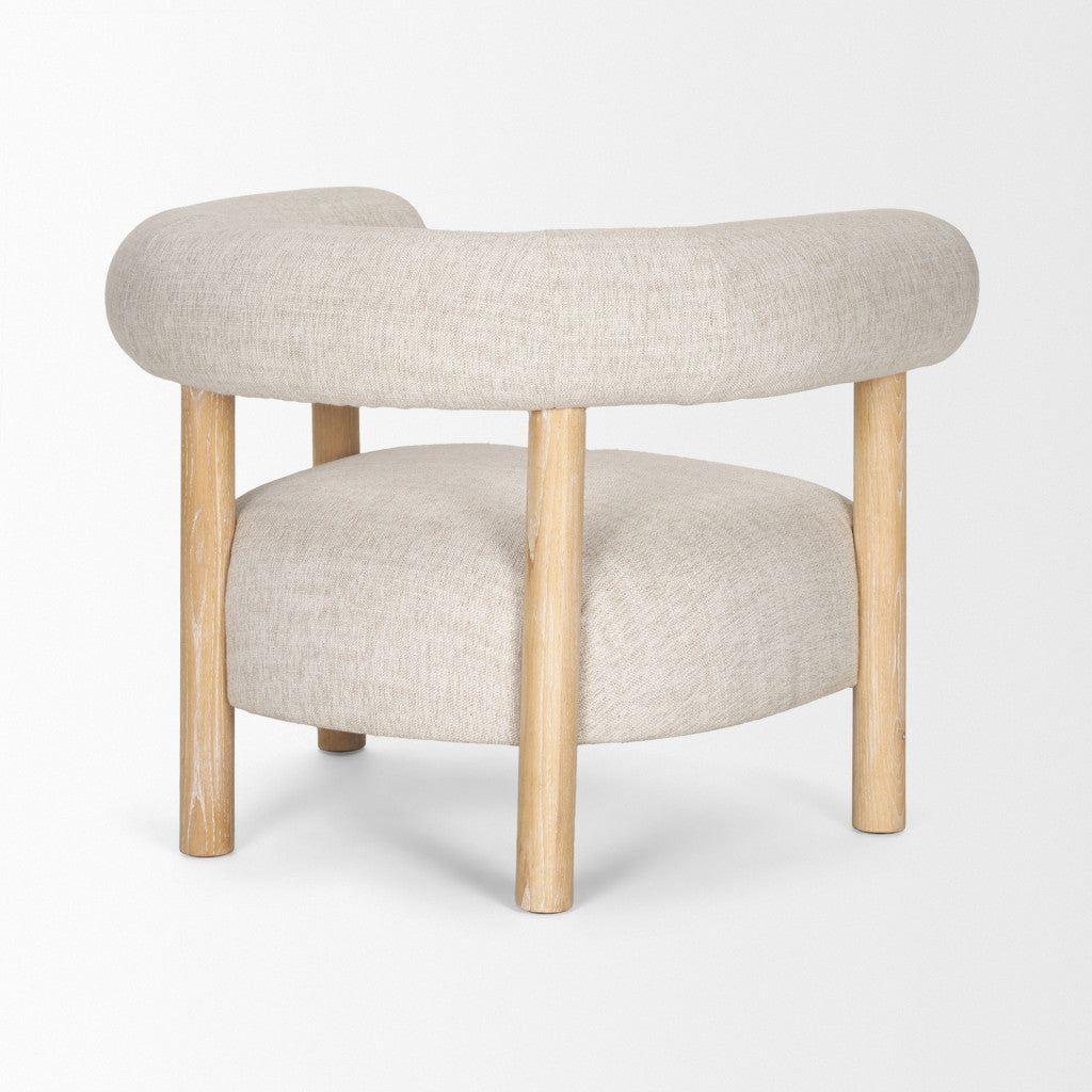 31" Cream and Natural Linen and Solid Wood Barrel Chair