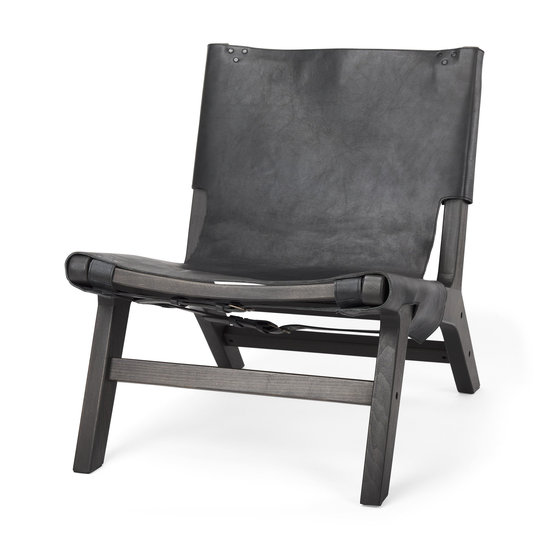 32" Black Genuine Leather and Solid Wood Slipper Chair