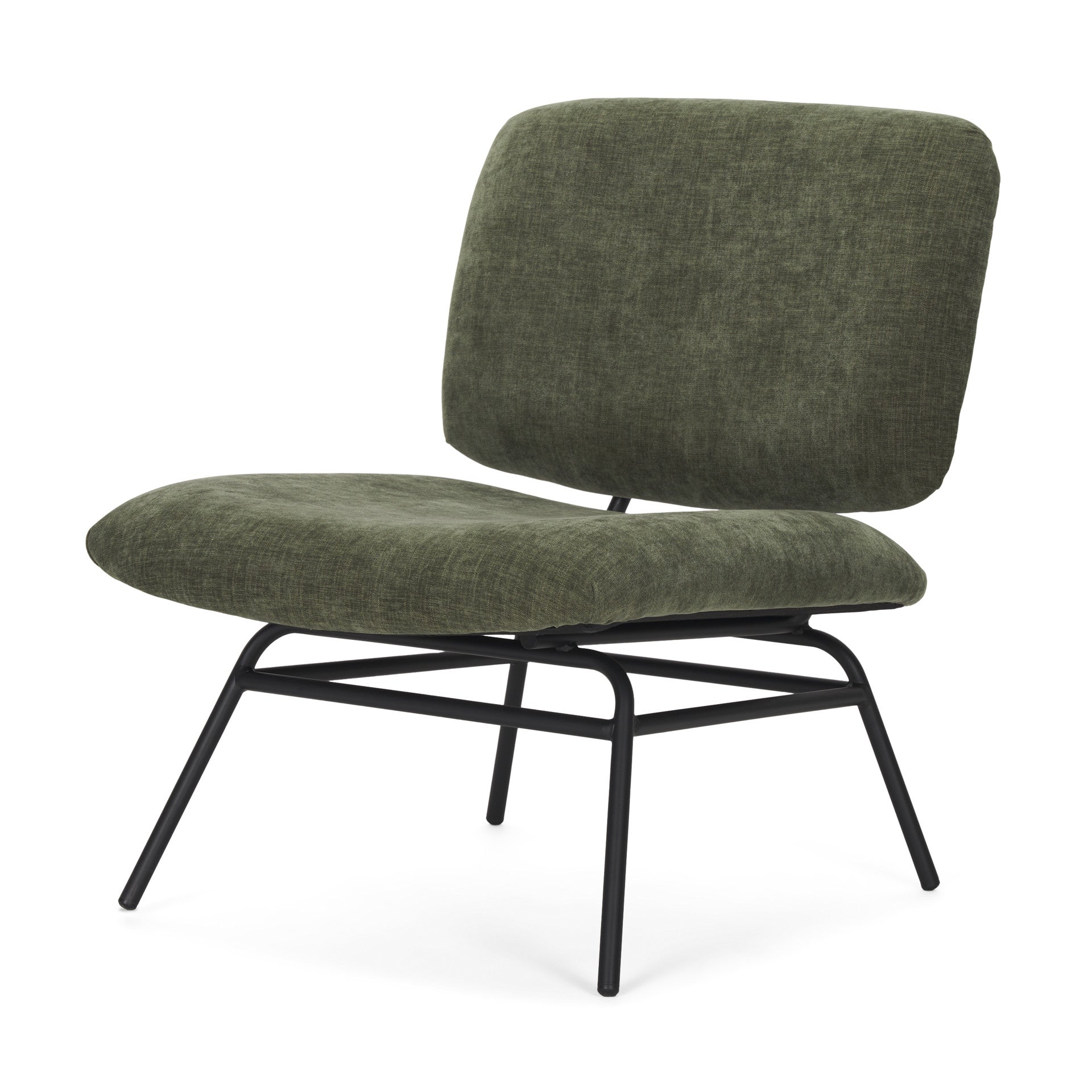 30" Green and Black Chenille and Metal Slipper Chair