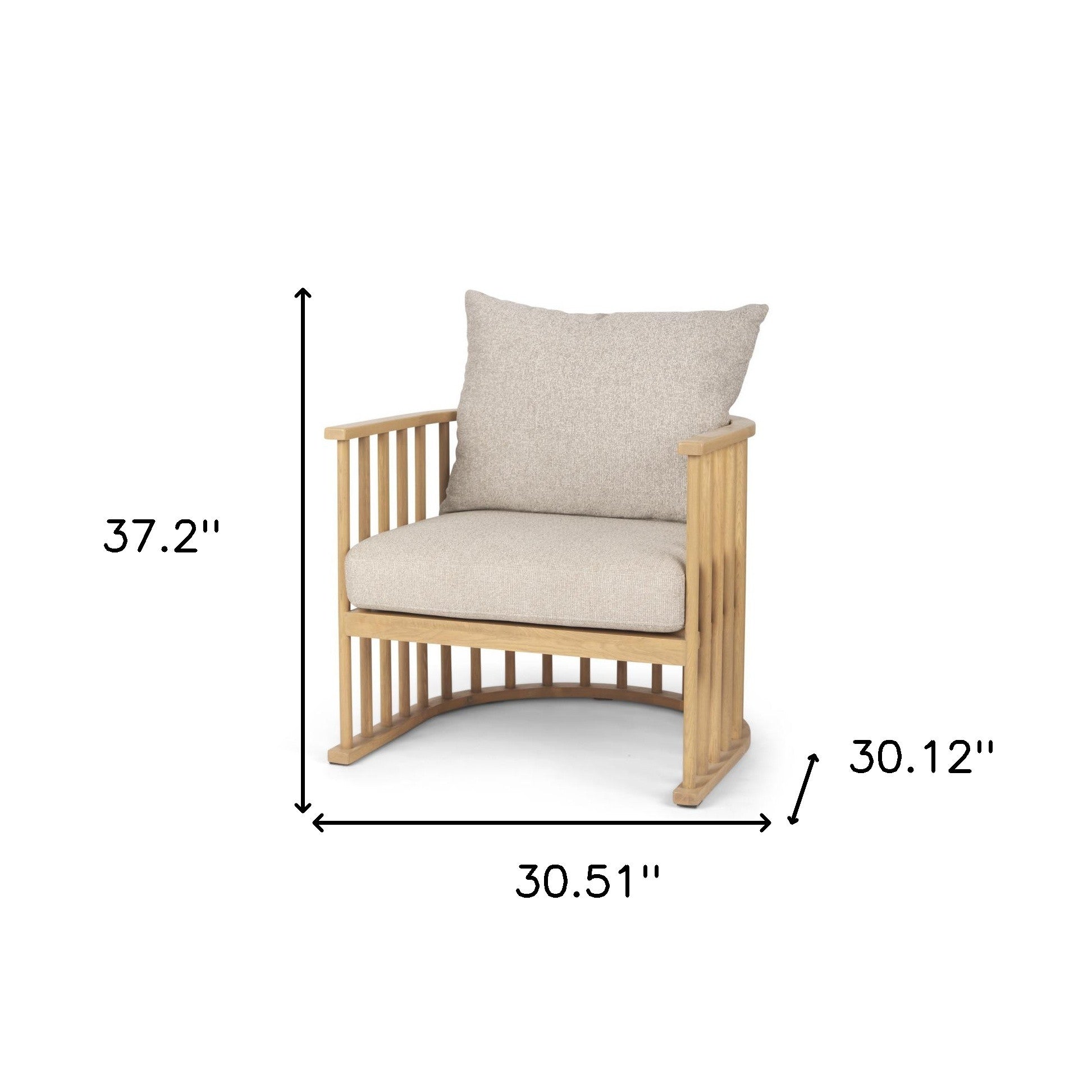 31" Beige and Natural Upholstery and Solid Wood Barrel Chair