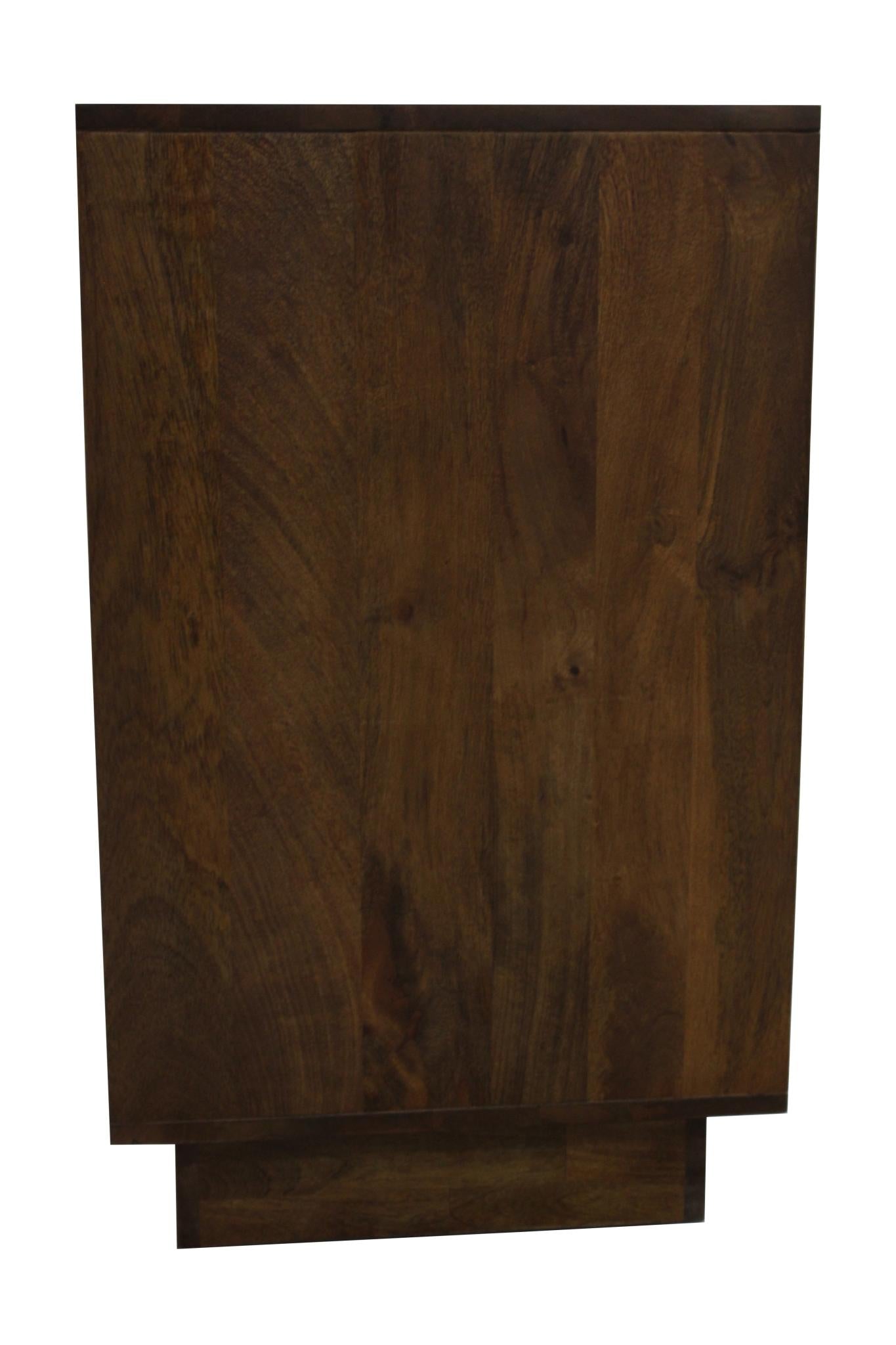 72" Brown And Ivory Distressed Solid Wood Carved Geometric Sideboard with Four Doors