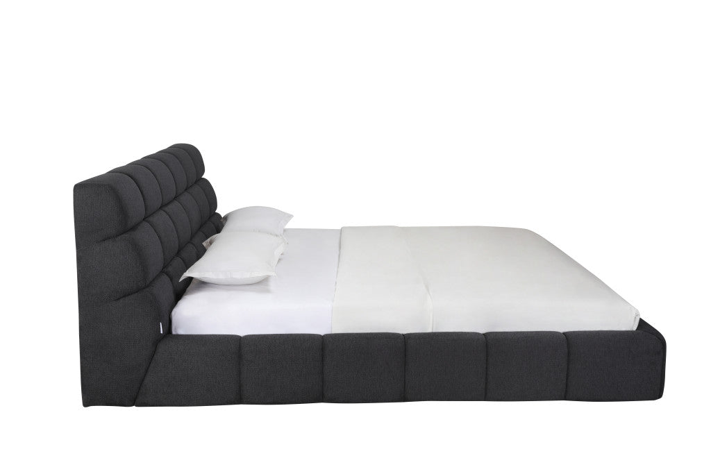Dark Gray Tufted Linen Blend Upholstered King Bed Frame