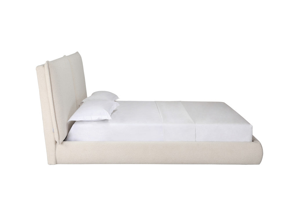Beige Tufted Boucle Queen Bed Frame