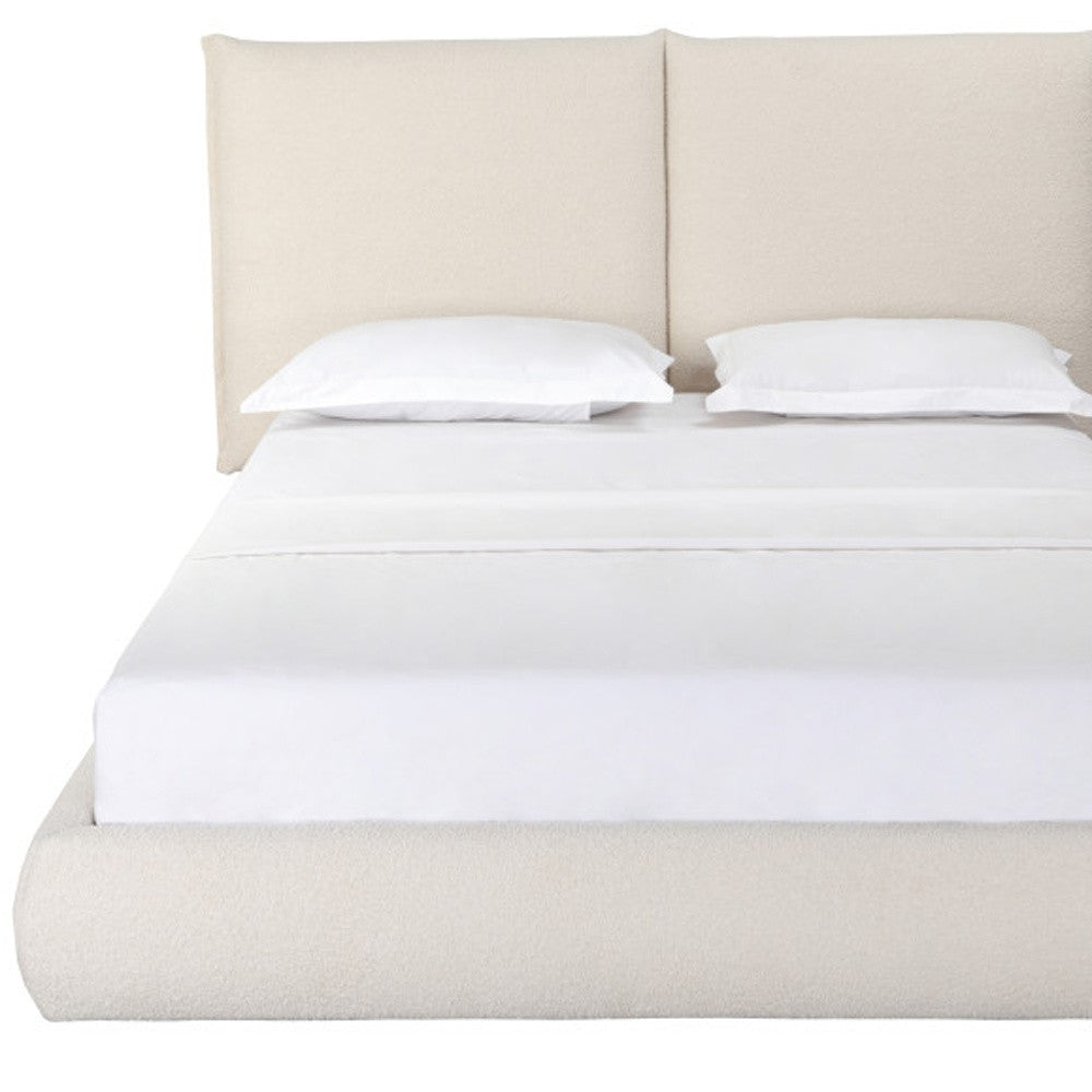 Beige Tufted Boucle Queen Bed Frame