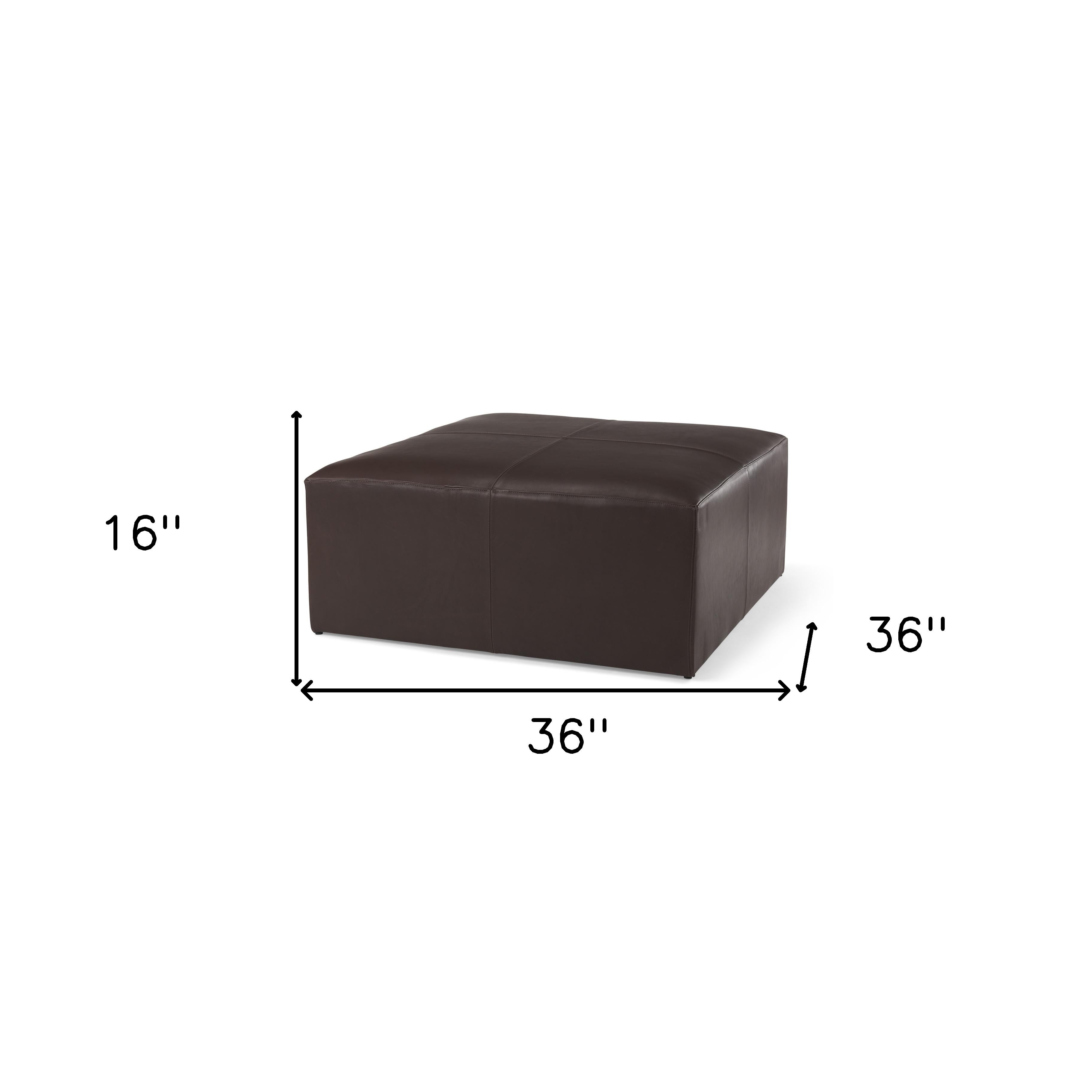 36" Brown Genuine Leather Cocktail Ottoman